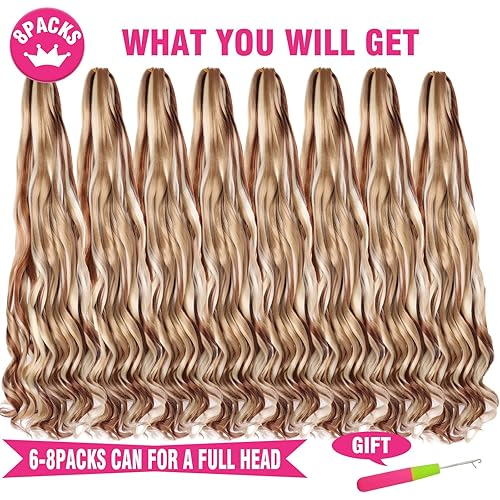 Miniatura 4 de Unionbeauty - Cabello trenzado francés de 22 pulgadas, ondulado con volumen, cabello rizado preestirado, trenzas francesas, 8 paquetes de trenzas
