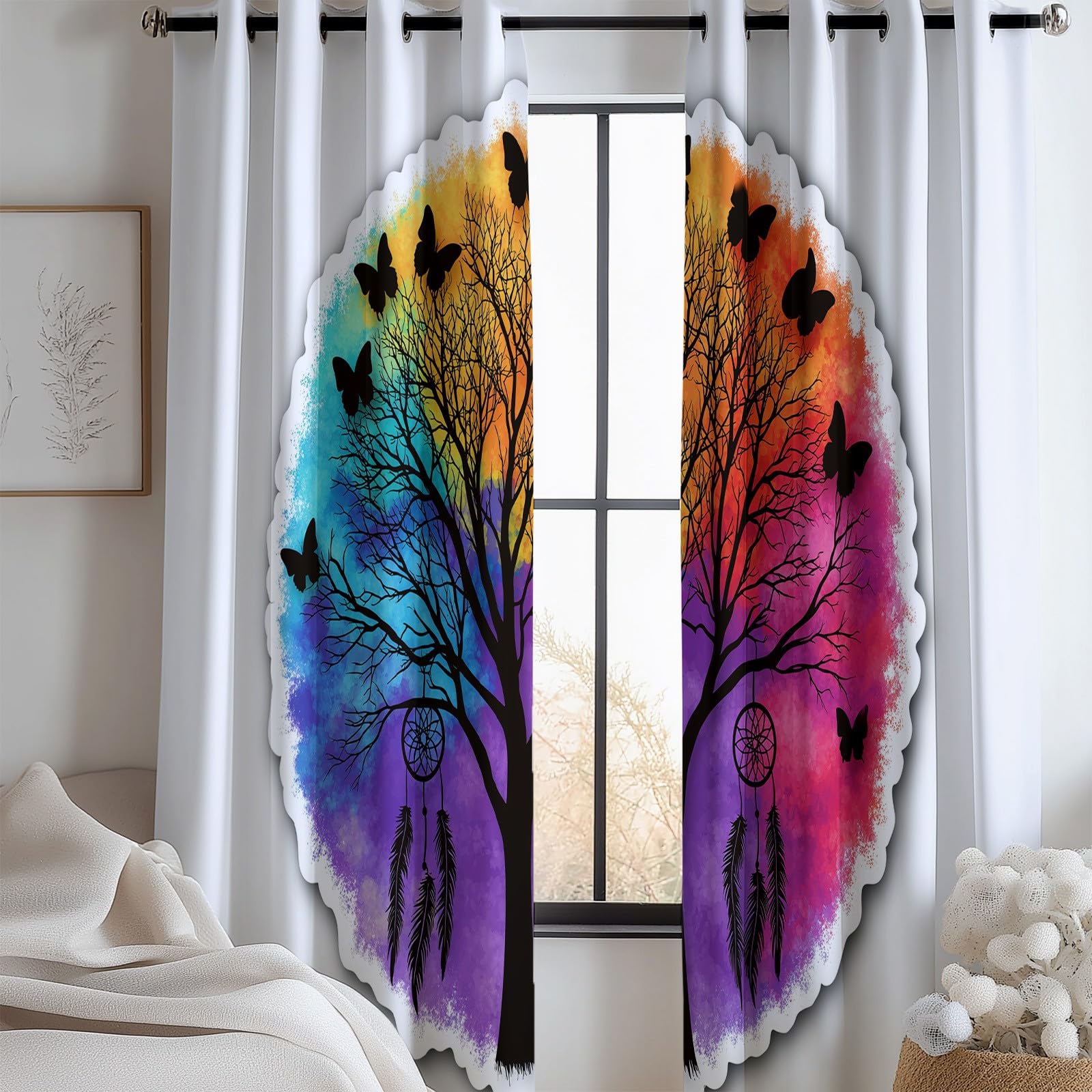 Clip-Art Blickdicht Gardinen Baum Leben Traumfänger Thermovorhang, Vorhänge Kinderzimmer Schlafzimmer Wohnzimmer Verdunkelungsvorhang Mit Ösen H183 x B117 cm 2Er Set