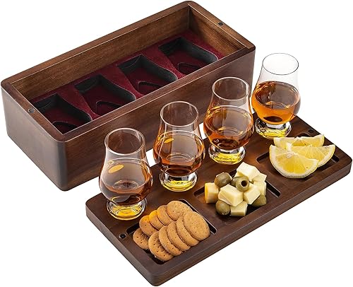 Miniatura 1 de Shanik Juego de vasos de whisky en caja de madera, bandeja de vuelo incluida, regalo único de bourbon para cualquier ocasión