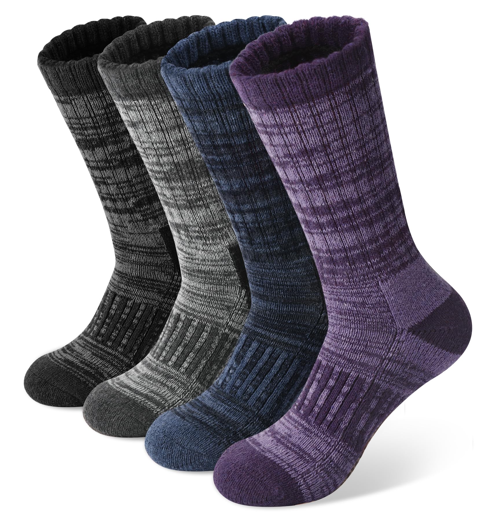 Justay 4 Pairs Merino Wool Socks for Women, Hiking Thermal Warm Winter Cozy Thick Boot Socks for Women Gifts