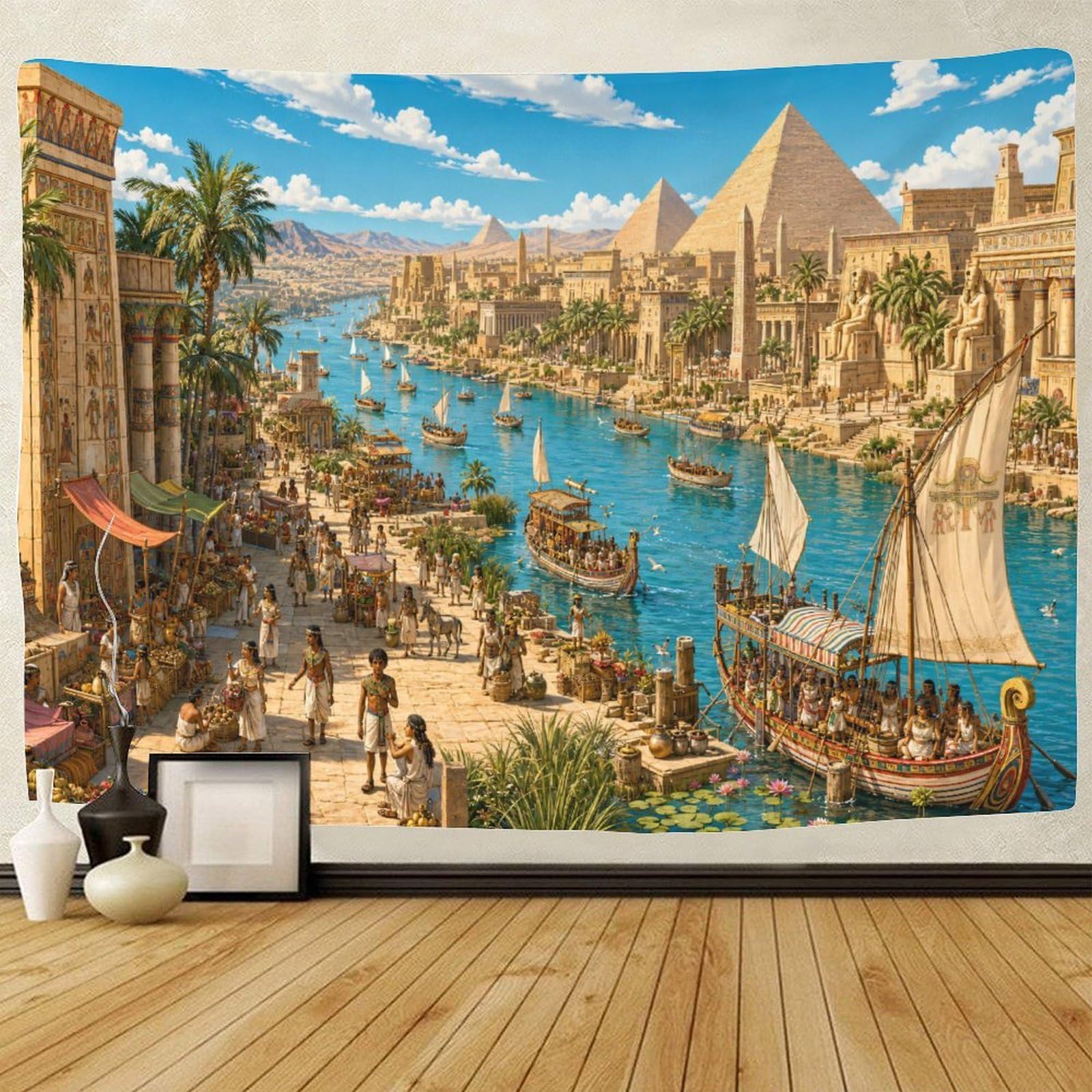 GPMNBCXZK The Nile River in Ancient Egypt Wall Art Decor Tapestry for Bedroom 3D Print Pyramid Tapestries Poster Curtain Living Room Dorm 150cmx200cm