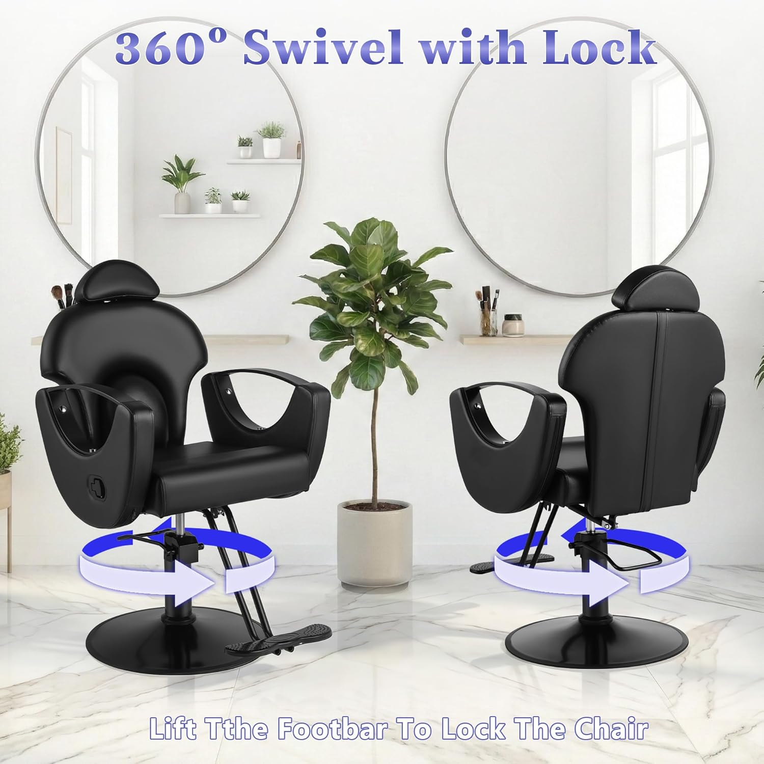 Salon Barber Chair, Hydraulic Pump Height Adjustable Hair Styling Chair, Professional Reclining Hair Chairs,360° Swivel All-Purpose Beauty Chair for Home, Spa & Salon Equipment