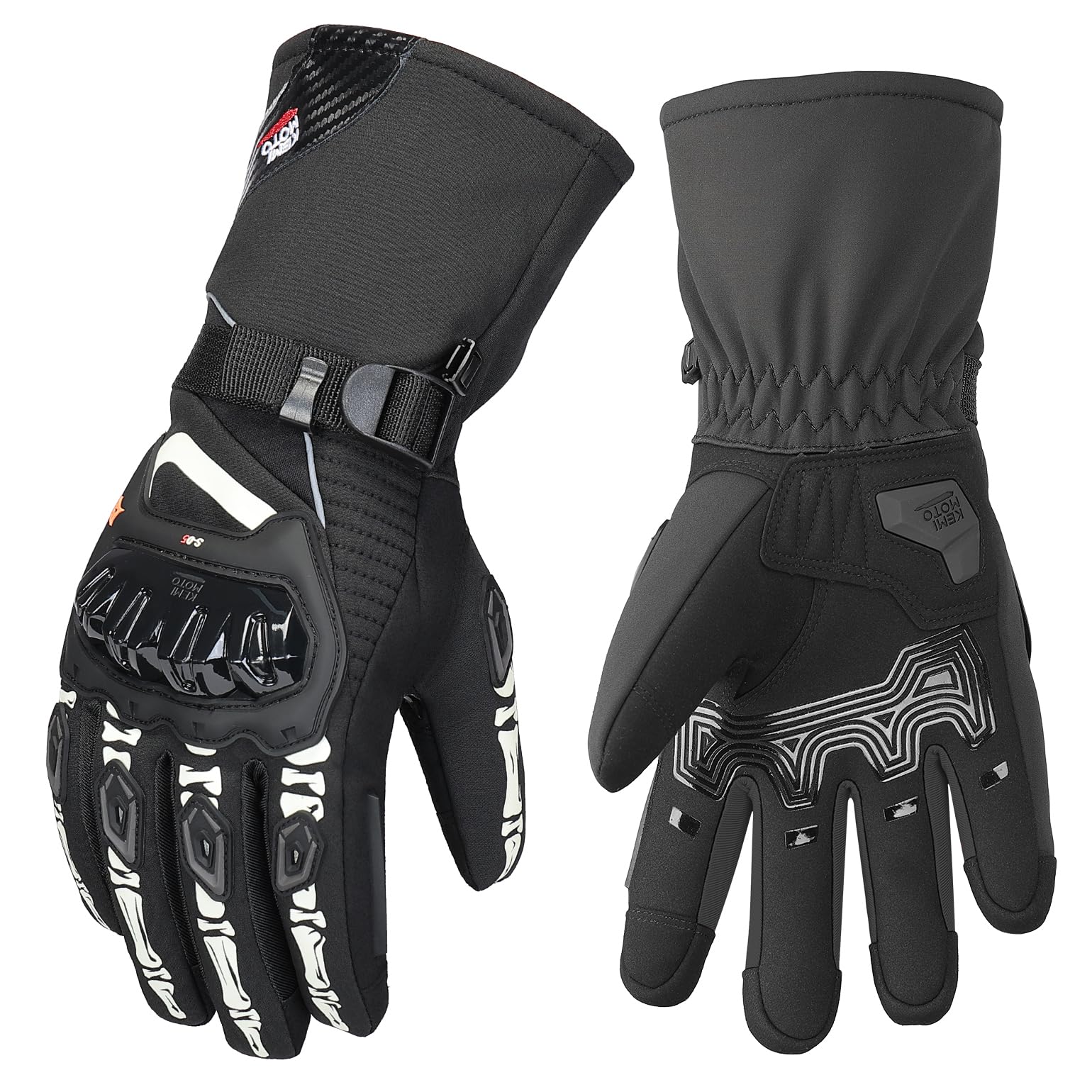 KEMIMOTO Guanti Moto Invernali, Guanti da Moto Termici Uomo Donna con Touch Screen e Impermeabile Protezione, Adatti da 0°C a 5°C, Ideali per Motociclismo a Ciclismo