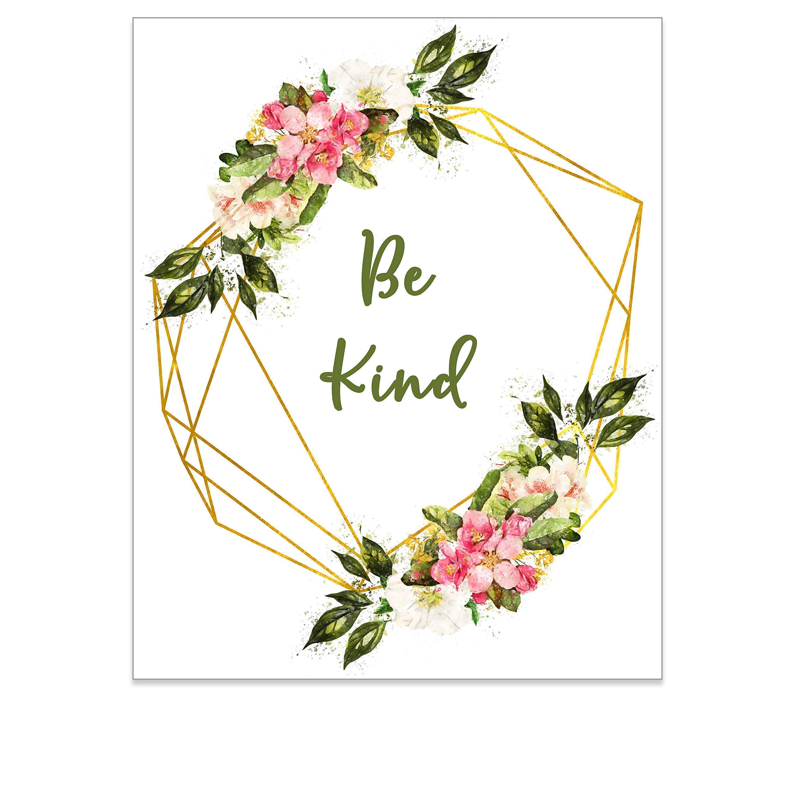 Strong Girl Print - Be Kind Poster - Choose Kindness Boho Bedroom Picture - Inspirational Quote Wall Art for Teens - Rustic Farmhouse Nursery Wall Decor - Girls Room Flower Artwork - 8x10 UNFRAMED