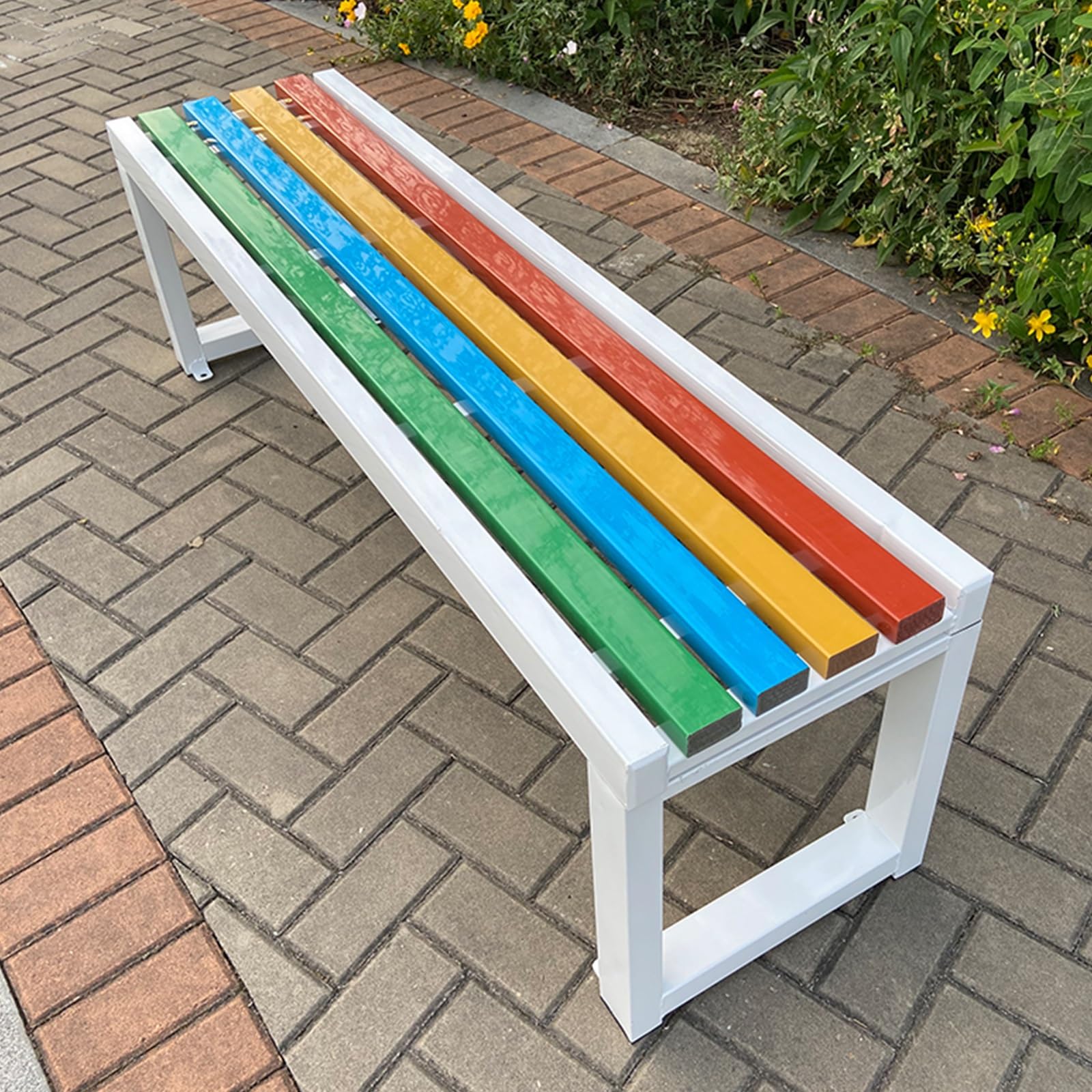 Odporna na warunki atmosferyczne drewniana plastikowa kompozytowa ławka ogrodowa bez oparcia, 100 cm, na małe balkony, nośność 400 kg, idealna do tarasów, parków, trawników, szkół - biała