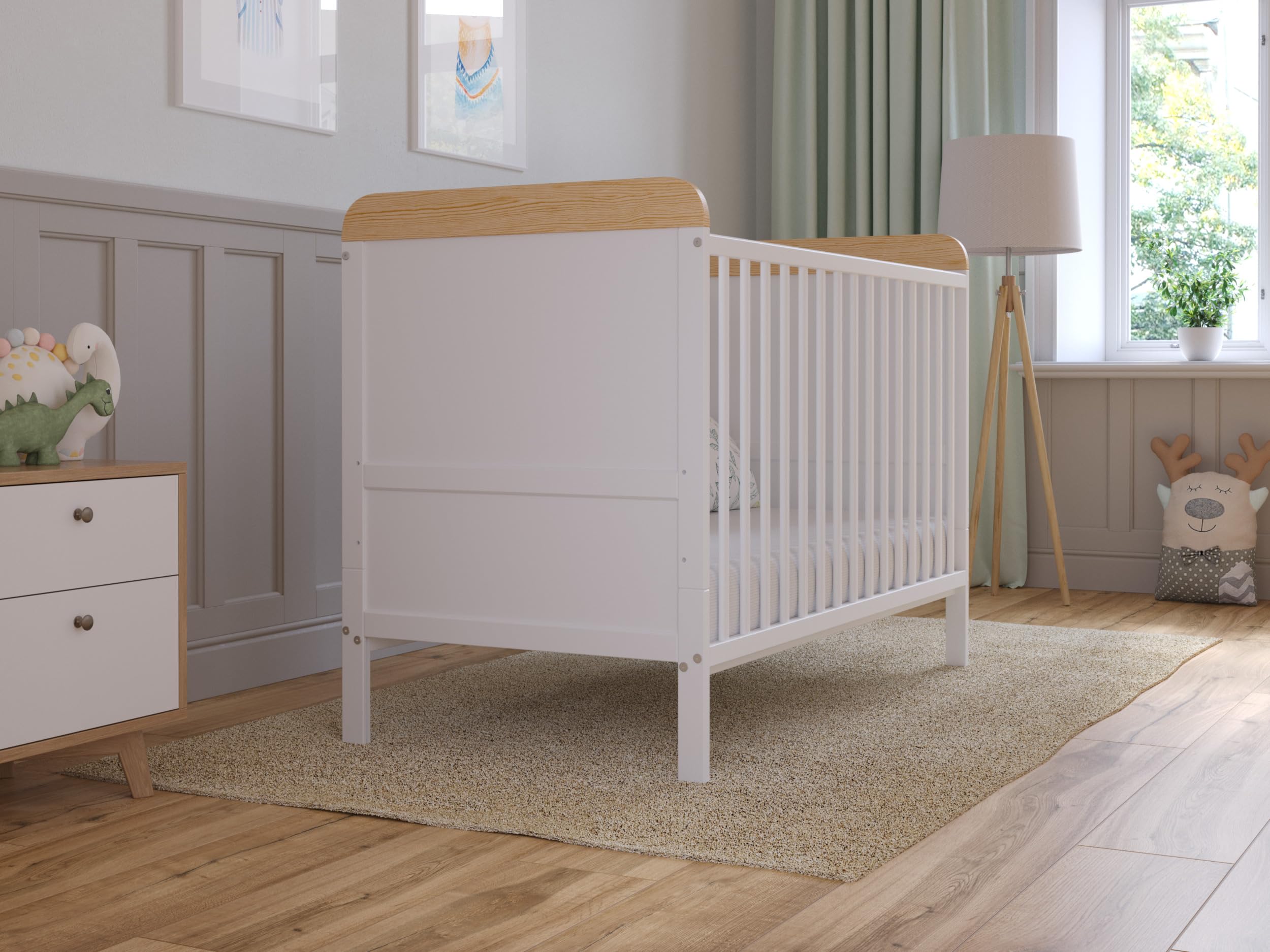 Love For Sleep Culla Neonato Con Materasso 120x60 cm Bianco-Pino, Lettino Neonato Legno Completo - Lettino Bambino 0-3 Anni, Culla Lettino Neonato Trasformabile