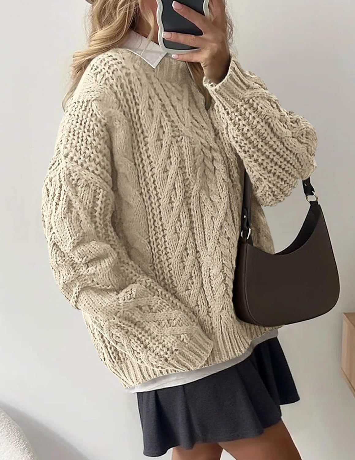 PRETTYGARDEN Women's Oversized Fall Sweaters 2026 Casual Long Sleeve Crewneck Chunky Cable Knit Pullover Tops Winter Clothes - Image 5