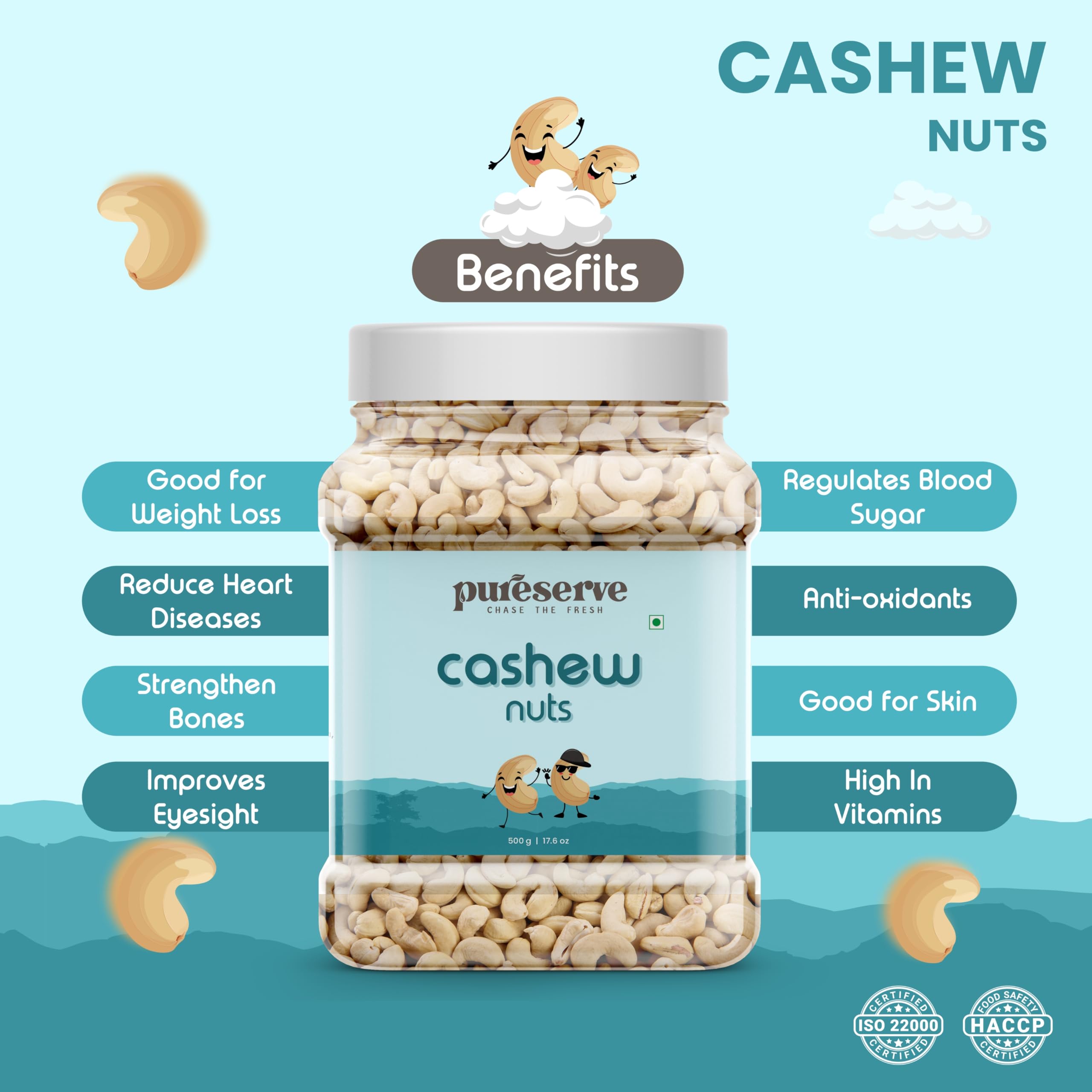 Pureserve Premium Whole Cashews 1Kg (500g*2) - Super Crunchy & Naturally Sweet | Rich in Protein & Healthy Fats | Ideal for Snacking, Cooking & Gifting | Vegan & Gluten-Free - Image 3 thumbnail
