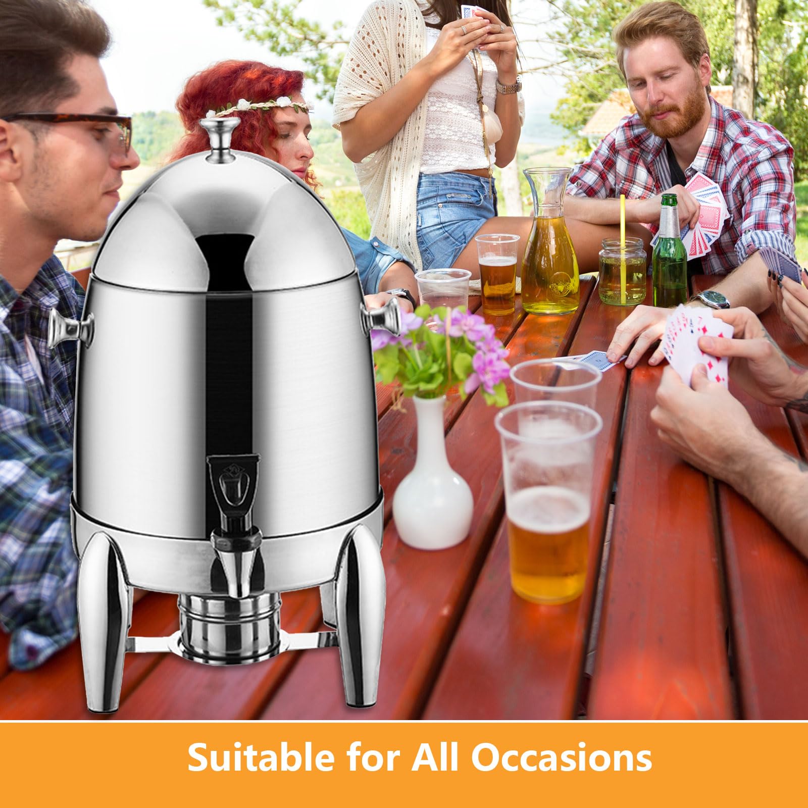 AIZYR Dispensador De Café Frío Y Caliente De Acero Inoxidable Dispensador De Bebidas Dispensador De Jugo Urna De Café con Espiga, Dispensador De Leche para Fiestas Buffet Catering