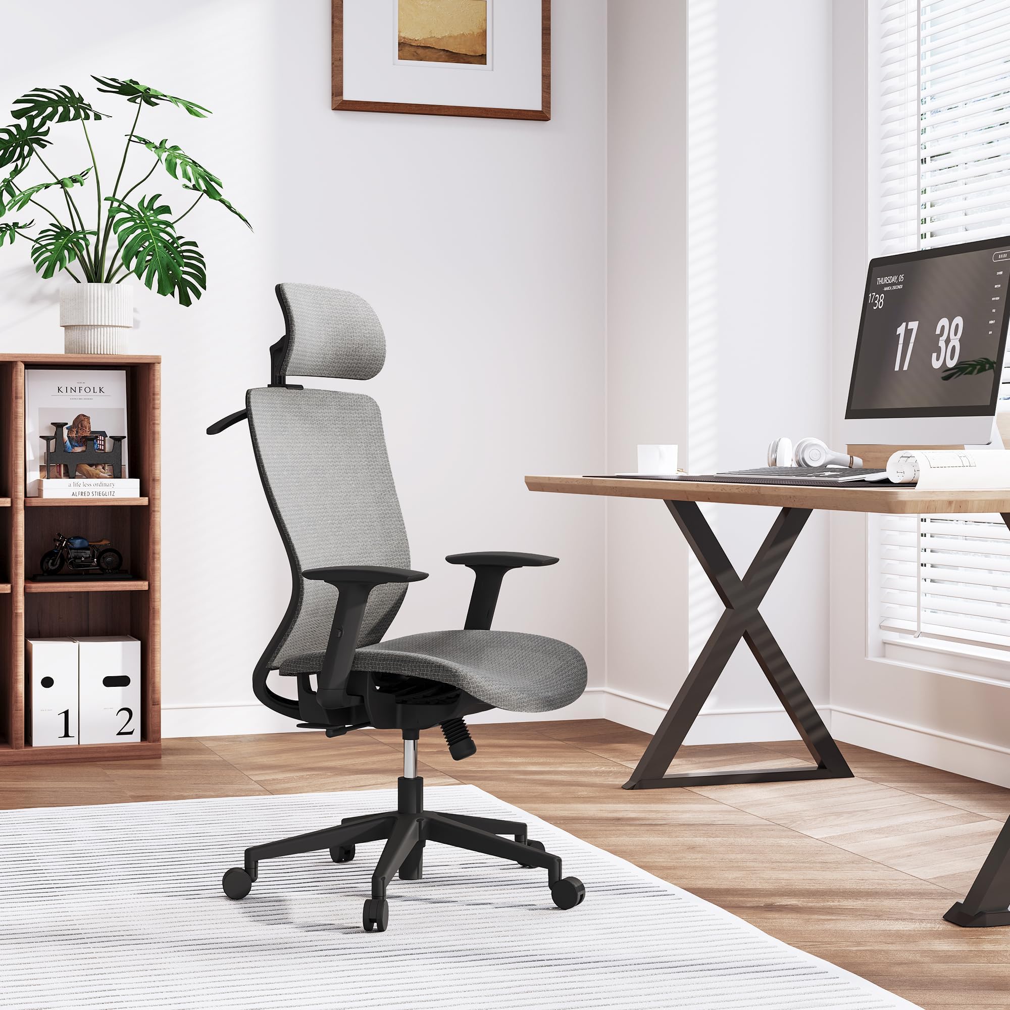 FLEXISPOT OC3 Ergonomic Office Chair with Hanger, 2D Adjustable Armrests & 3D Headrest - High-Back Mesh Computer Chair, Lumbar Support, 360° Swivel for Home and Office, Grey