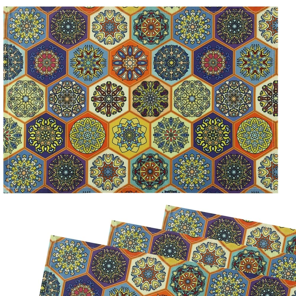 matches21 Manteles individuales manteles individuales, tela textil, azulejos, mosaicos, flores, patrón de flores, multicolor, juego de 4 unidades, 45 x 30 cm