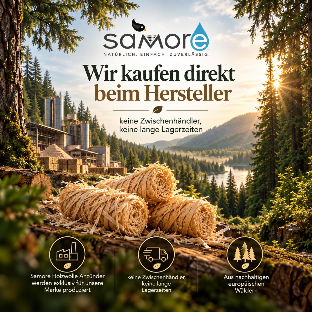 Samore Bio-Kaminanzünder und Öko-Grillanzünder aus Holzwolle, pflanzliches Wachs, Kohleanzünder | Wachsanzünder | Anzündwolle | Anzündhilfe ohne Rückstände (20,0 kg (ca. 1600 Anzünder)