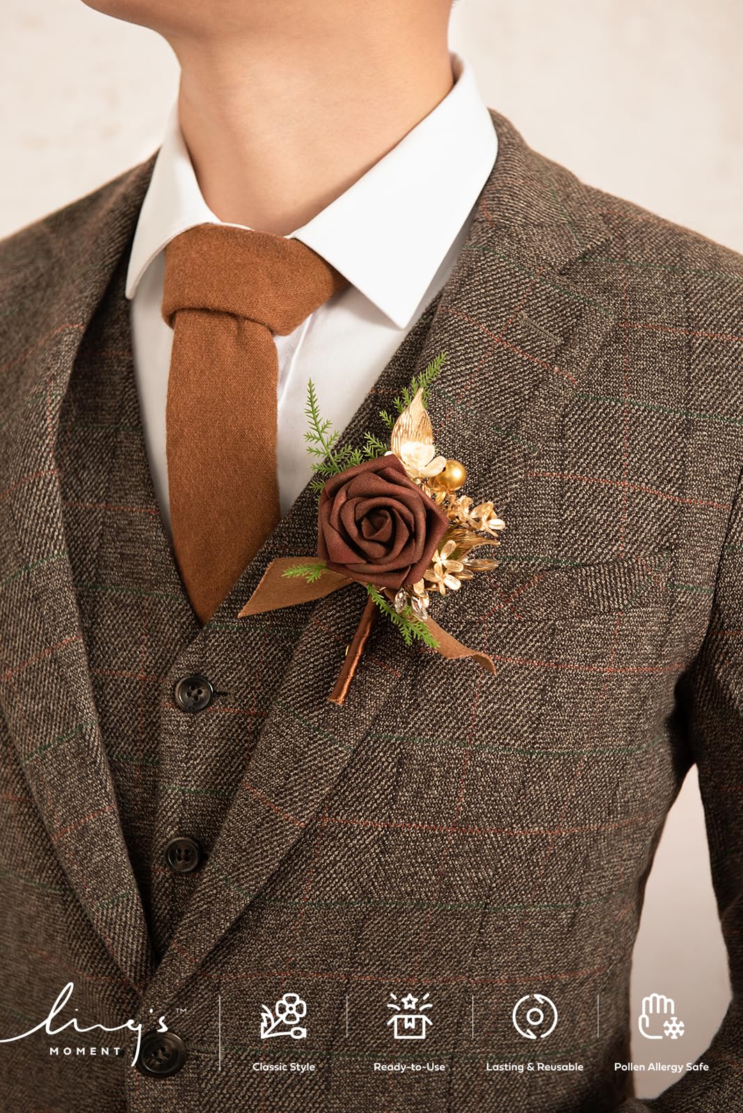 Ling's moment Boutonniere for Men 6pcs Groom Groomsmen Boutonniere, Artificial Flowers for Wedding Decor/Prom/Homecoming - Image 3