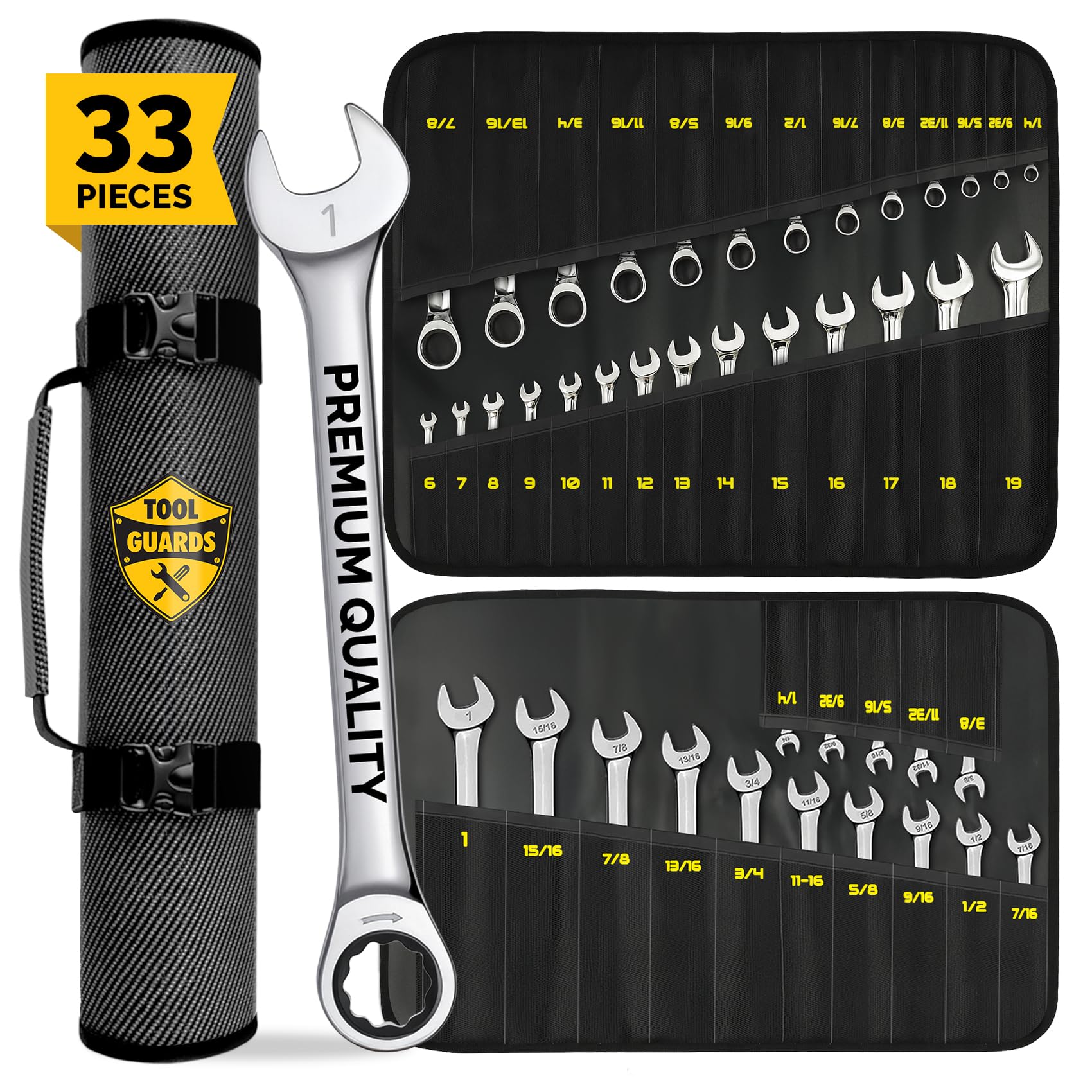 TOOLGUARDSComplete Ratcheting Wrench Set 33pcs - Metric and Standard - Combination Ratchet Wrench Set - 100% Lifetime Satisfaction Guarantee - LargeClimatePartner certified