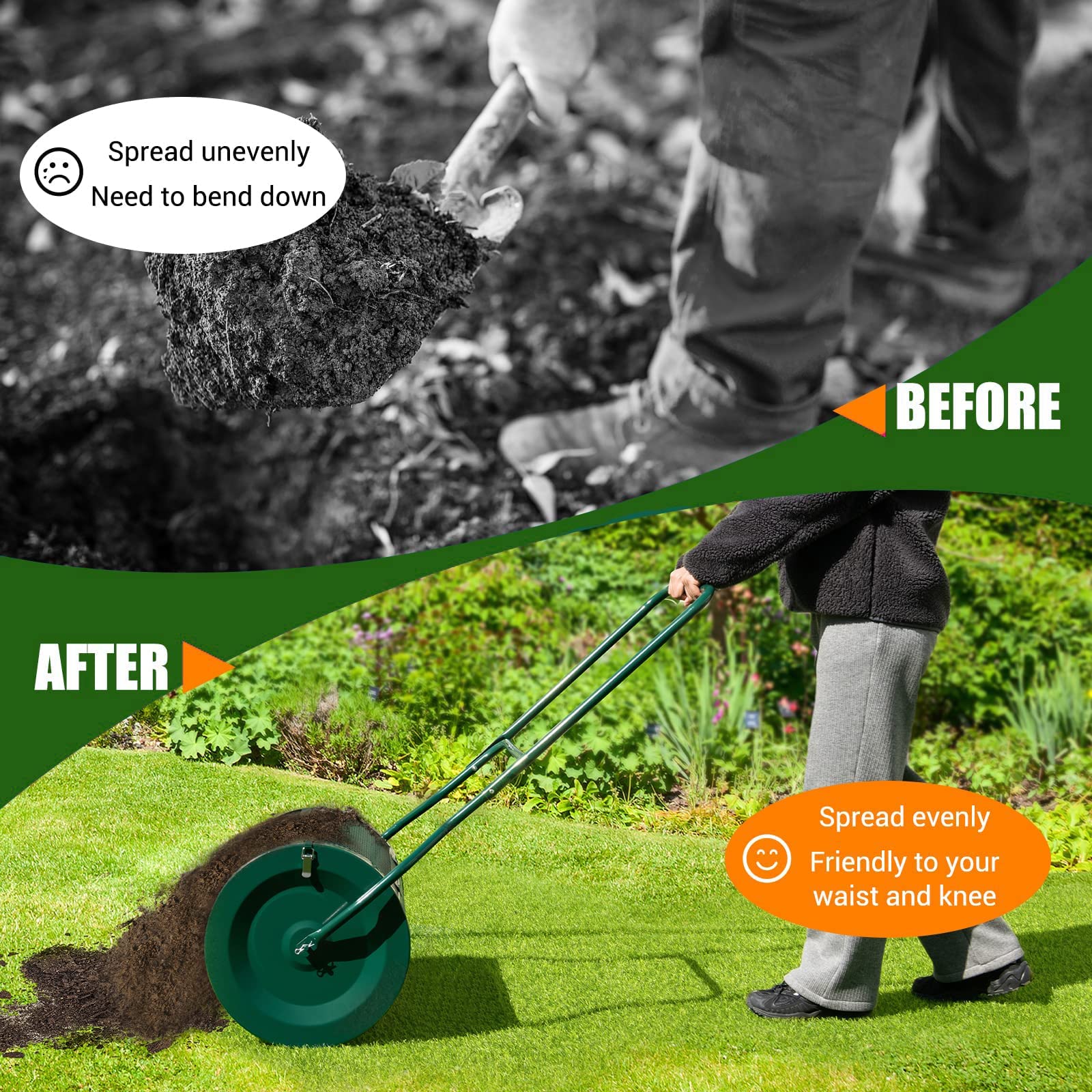 Esparcidor de compost con mango en forma de U Esparcidor de césped y jardín Esparcidor de turba Esparcidor de abono mejorado para césped Esparcidor de abono fertilizante para jardín Esparcidores de