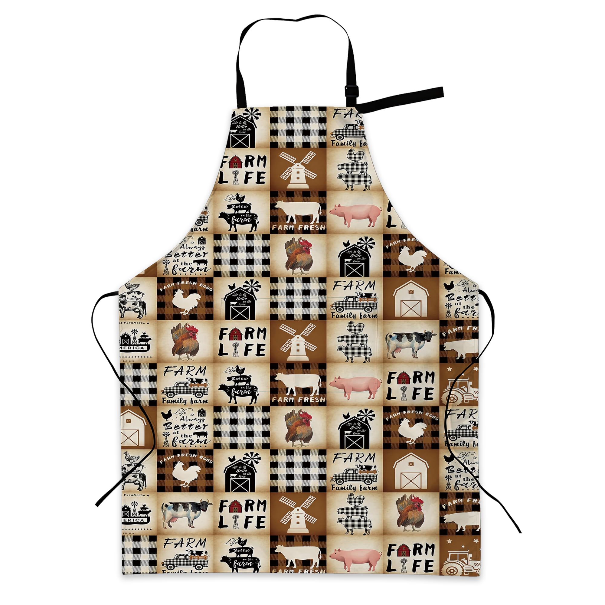 BILANGCE Aprons for Women Men, Farmhouse Animal Buffalo Plaid Chef Apron with Adjustable Neck Strap and 2 Pockets, for Cooking, Gardening, Home Kitchen, Restaurant