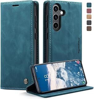 Handyhülle für Samsung Galaxy S24 5G Hülle, Premium Lederhülle Weiches Vintage-Nubukleder Faltbare Ständer Klapphülle Kartenfach Standfunktion stoßfest Schutzhülle für Samsung S24 5G -Blaugrün