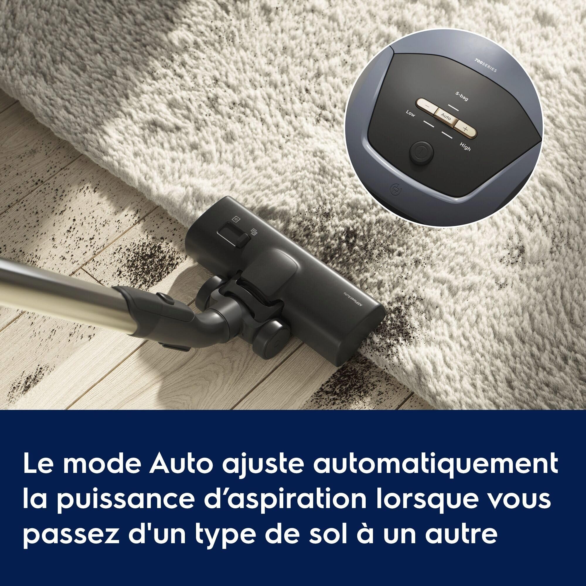 Electrolux 700 Silent Aspirateur avec Sac EB71U2LDB, Ultra Silencieux 59 DB, Brosse AllFloor Auto Tous Sols, Filtre Hygiène E12 Lavable, Rayon d’Action 12 m, 3,5 L, Bleu Denim Clair