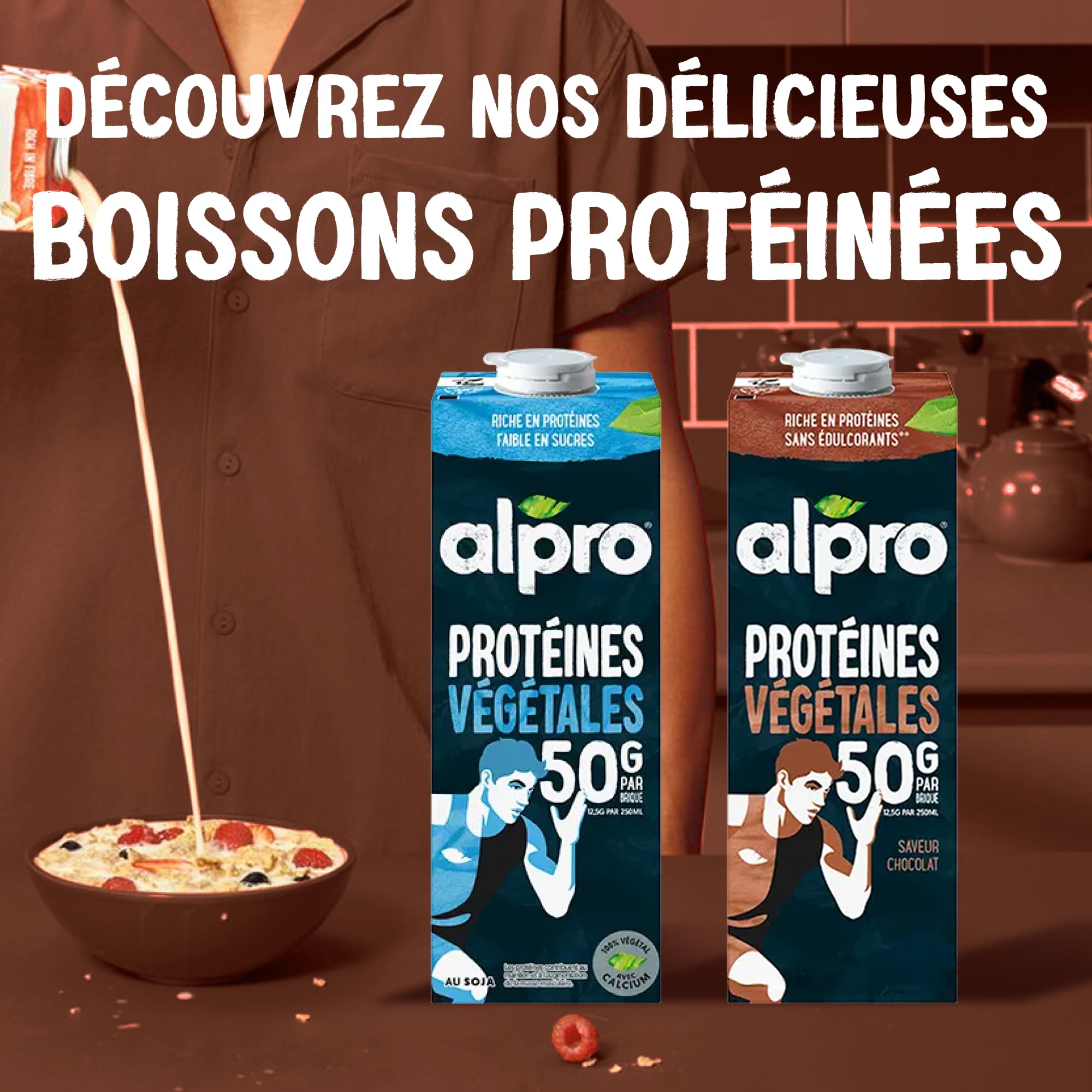 Alpro - Boisson végétale - Soja protéine goût chocolat- 1L- Lot de 8x1L