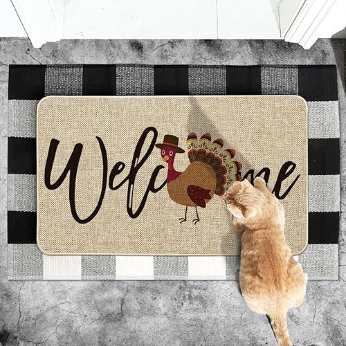 Miniatura 5 de Artoid Mode Felpudo de bienvenida de pavo y Acción de Gracias, decoración del hogar de bajo perfil, tapete para puerta de interior y exterior, 17 x