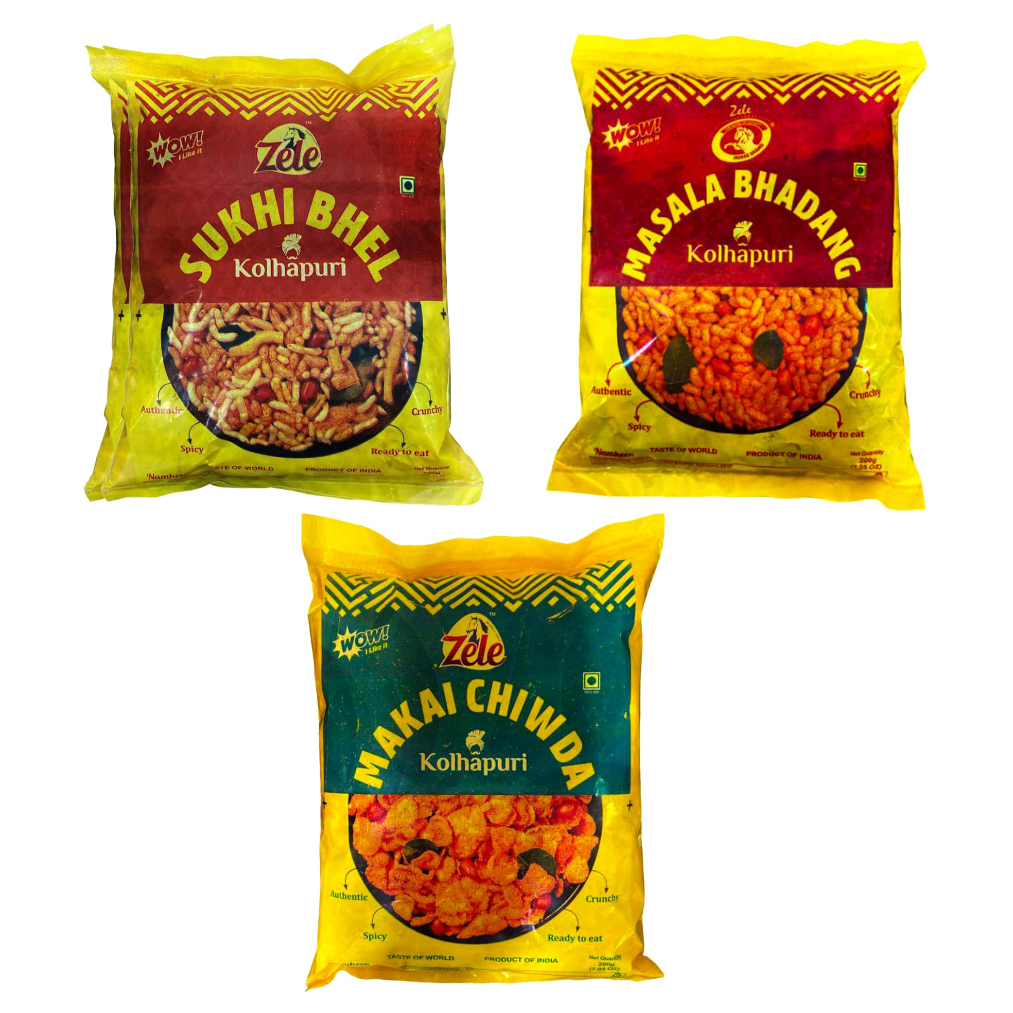 Zele kolhapuri sukhi Bhel,Masala Bhadang, Makai Chivda (3 Packets of 200 Gm Each) | Spicy Chat Bhel Namkeen Snacks for Foodie Indians (B0D72TSPV5) Amazon Price History, Amazon Price Tracker