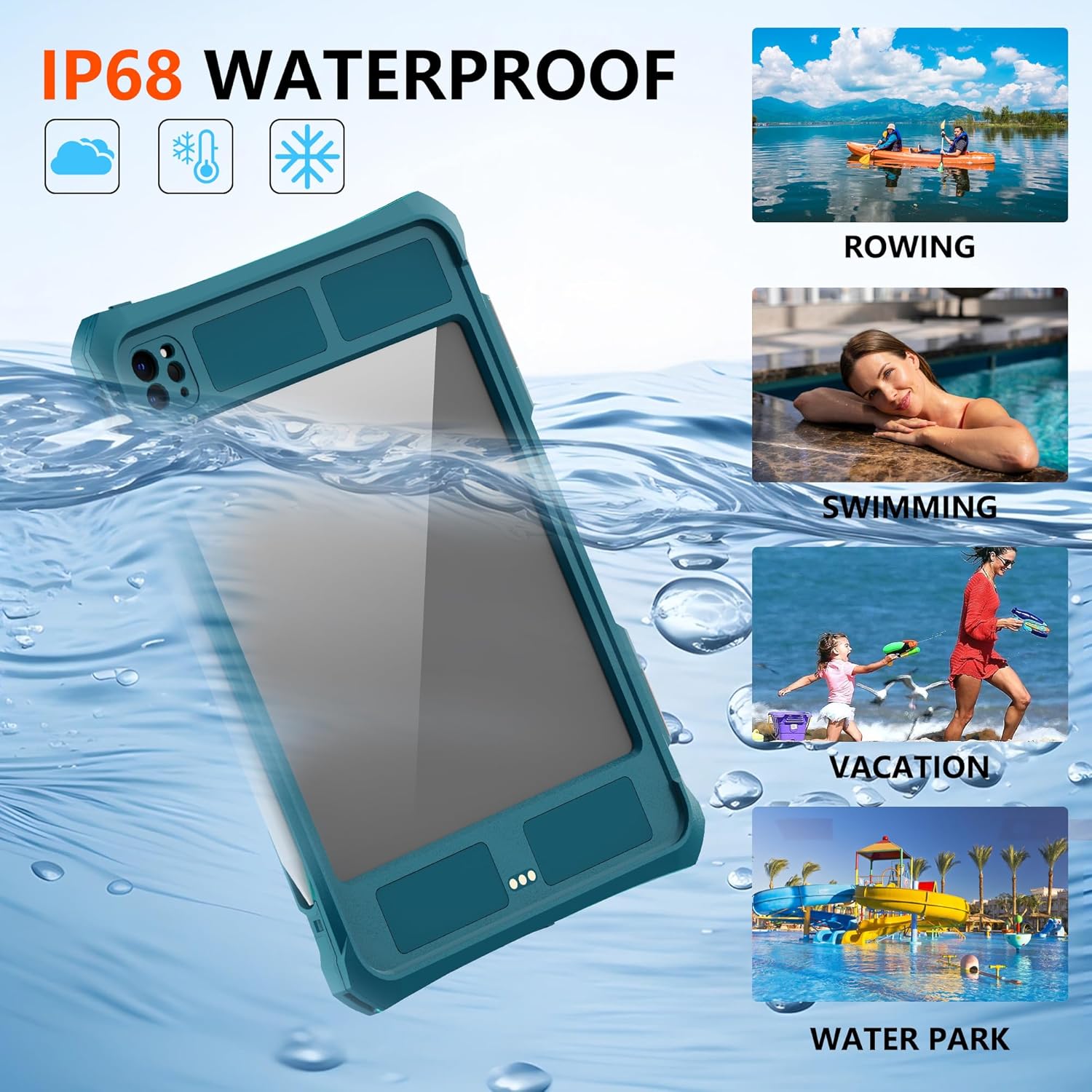 Compatible with iPad Pro 11 inch M4 2024 M5 2025 Waterproof Case,360 Protective Military Drop-Proof,with Strap Stand,Clear Screen Protector,Built-in Pencil Holder for iPad pro 11 Tablet Cover-Teal