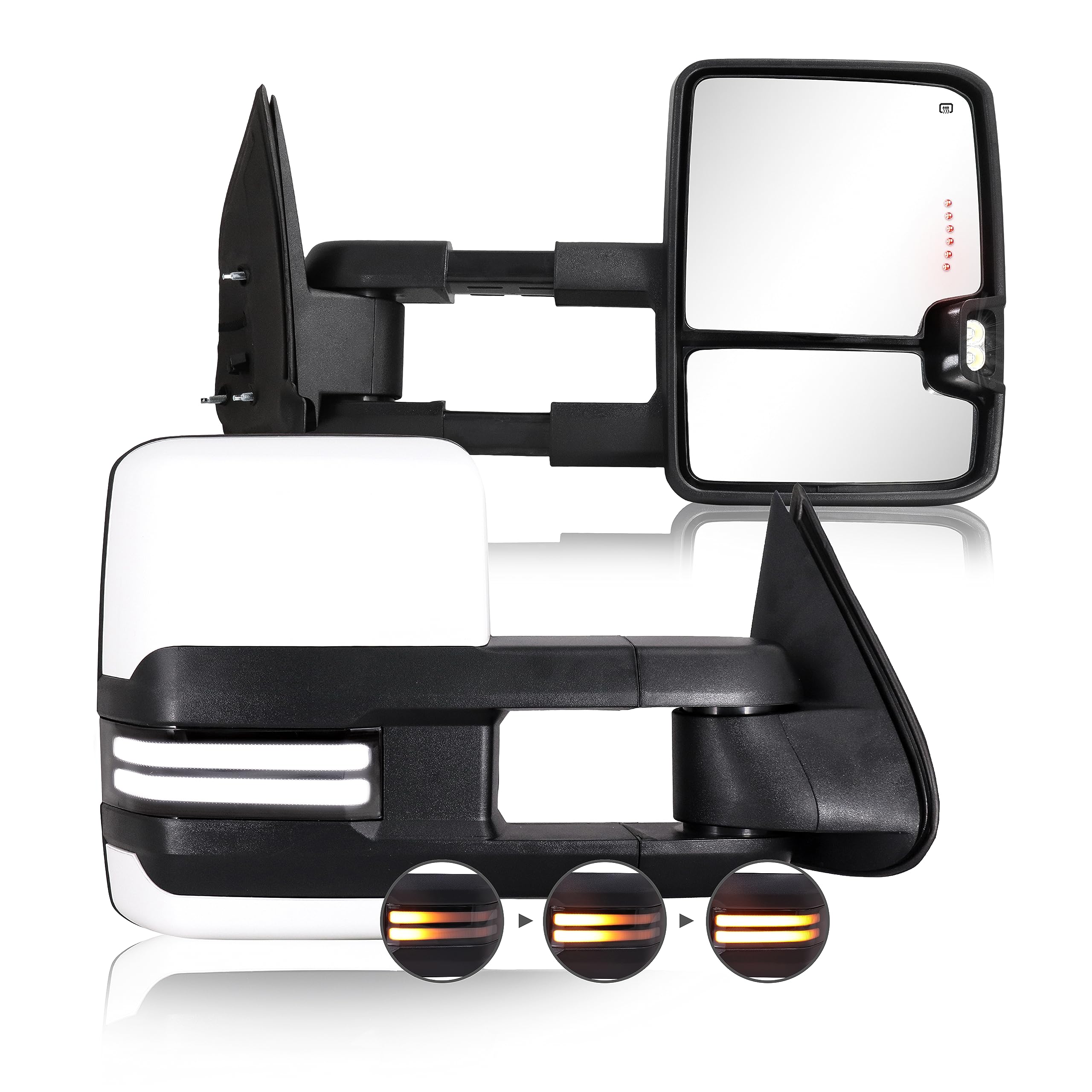 Photo 1 of Switchback Towing Mirror Compatible with 2003-2007 Chevy Silverado GMC Sierra Tow Mirrors with Power Adjusted Heated Glass Running Light&Turn Signal Light Backup Lamp Black (Painted White 8624) SWITCHBACK LIGHT PAINTED WHITE