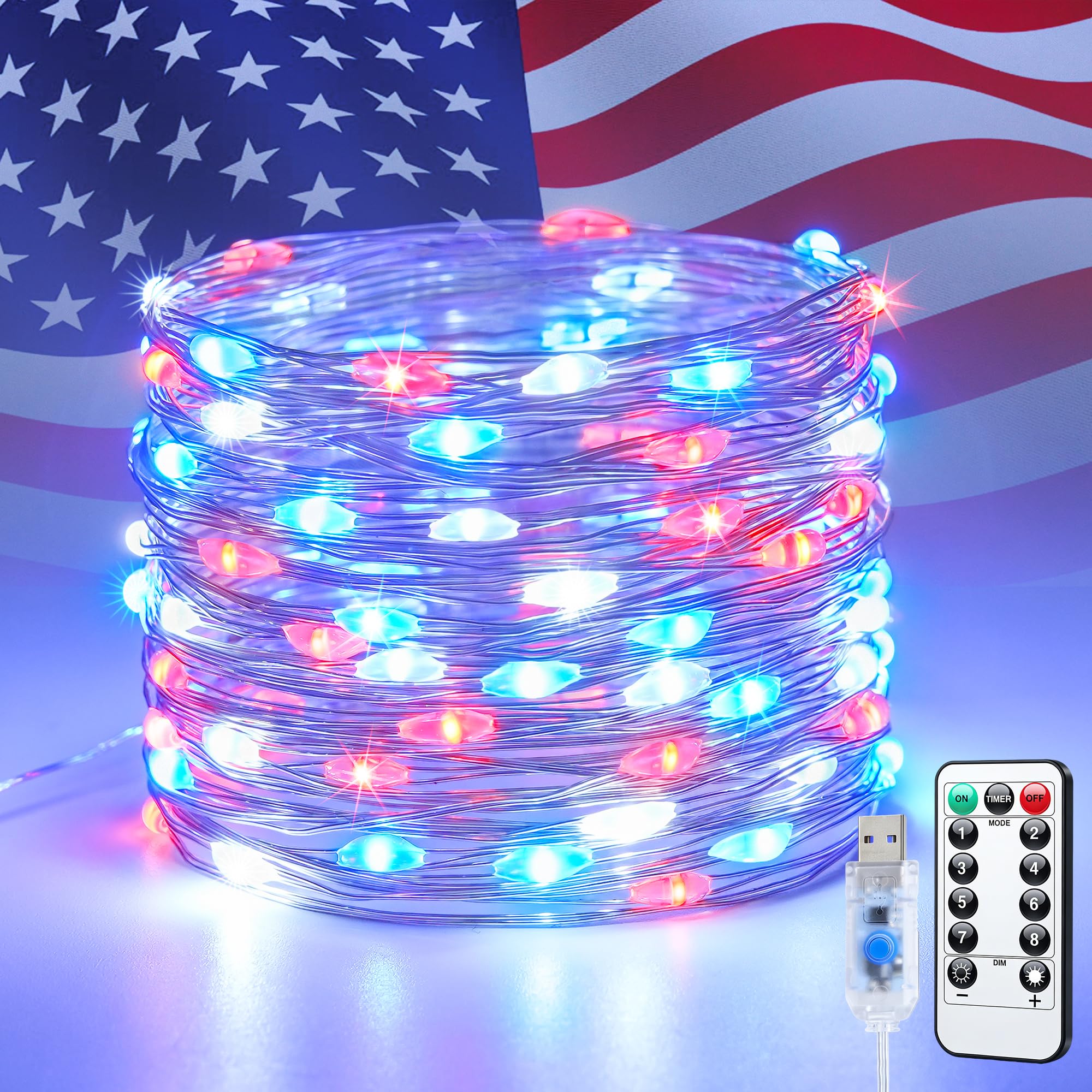 Photo 1 of ***STOCK PHOTO FOR REFERENCE ONLY***JMEXSUSS 100 LED Red White and Blue Fairy Lights for 4th of July Decor