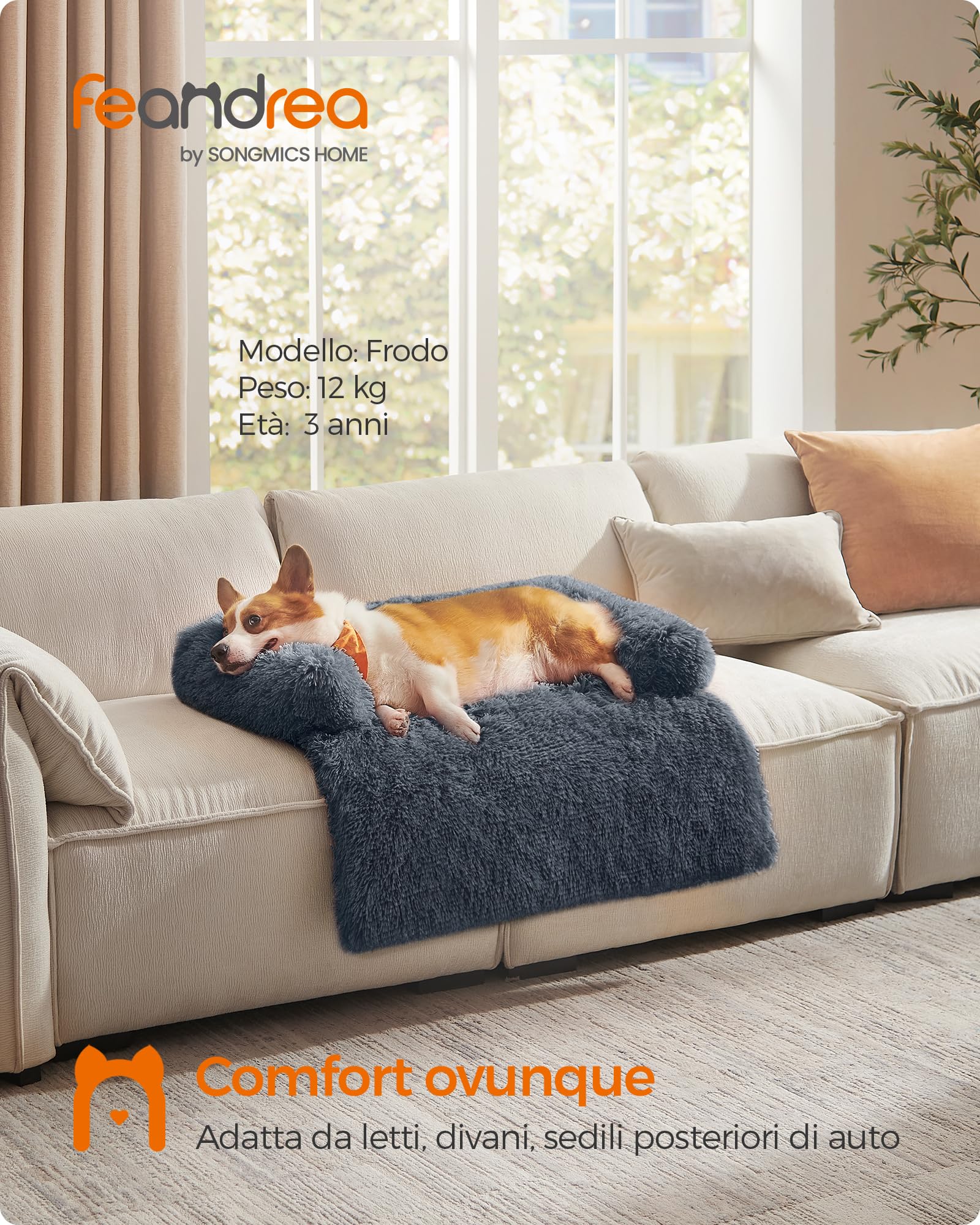 Feandrea FluffyHug Cuccia per Cani di Peluche, Tappeto Copridivano per Animali, Divano per Cani, L, per Cani Medi, 95 x 85 x 16 cm, Grigio Scuro PGW222G02
