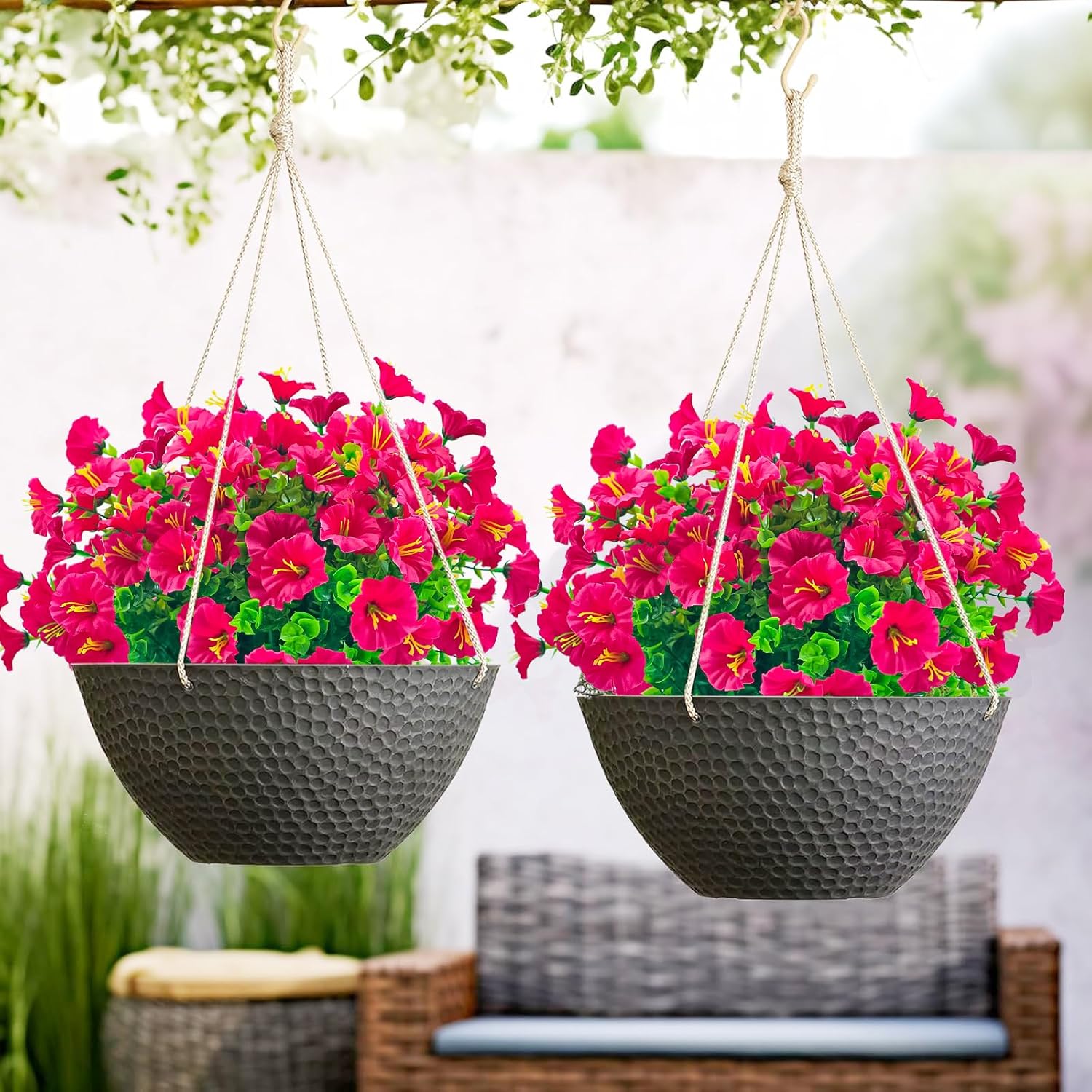 8 Bundles Artificial Fake Flowers for Outdoor - UV Resistant Fake Flowers Outdoor Faux Plastic Plants for Outside Patio,Porch,Garden Décor(Rose Red) - Image 4