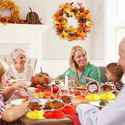Miniatura 7 de Decoraciones de otoño de Acción de Gracias, 5 juegos de centros de mesa de panal de Acción de Gracias para mesas de cena de oficina en casa, pavo,
