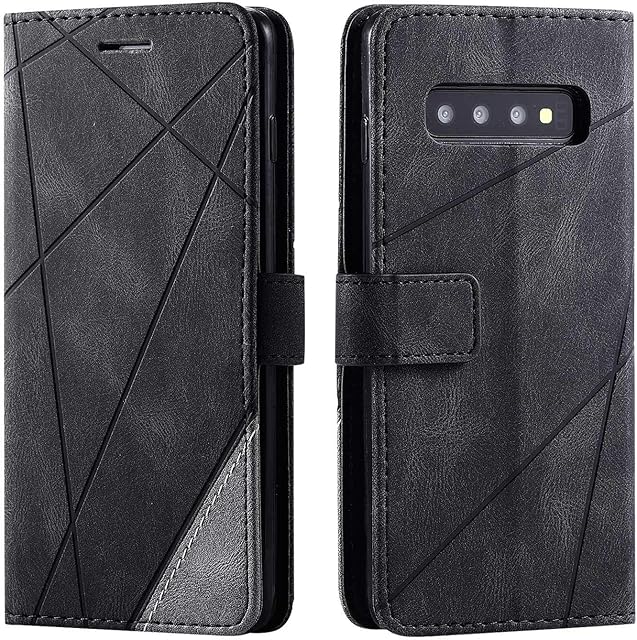 Galaxy S10 Case, SONWO Premium Leather Flip Wallet Case Magnetic Closure Card Slots Kickstand Phone Case for Samsung Galaxy S10, Black