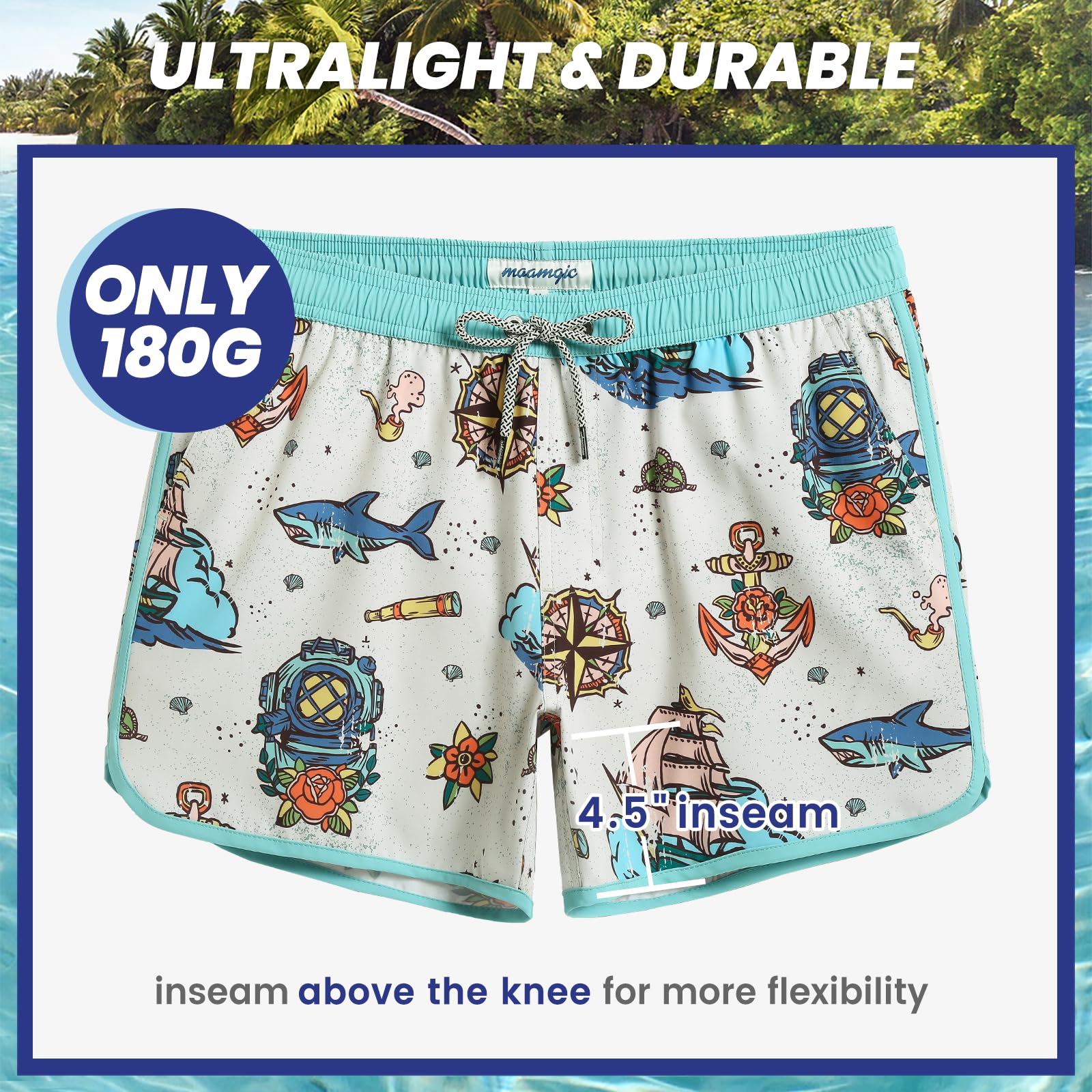 Maamgic Herren Badeshorts Vintage Retro Badehosen 4 Way Stretch Schnelltrocknend mit Mesh-Futter und Verstellbarem Tunnelzug MEHRWEG