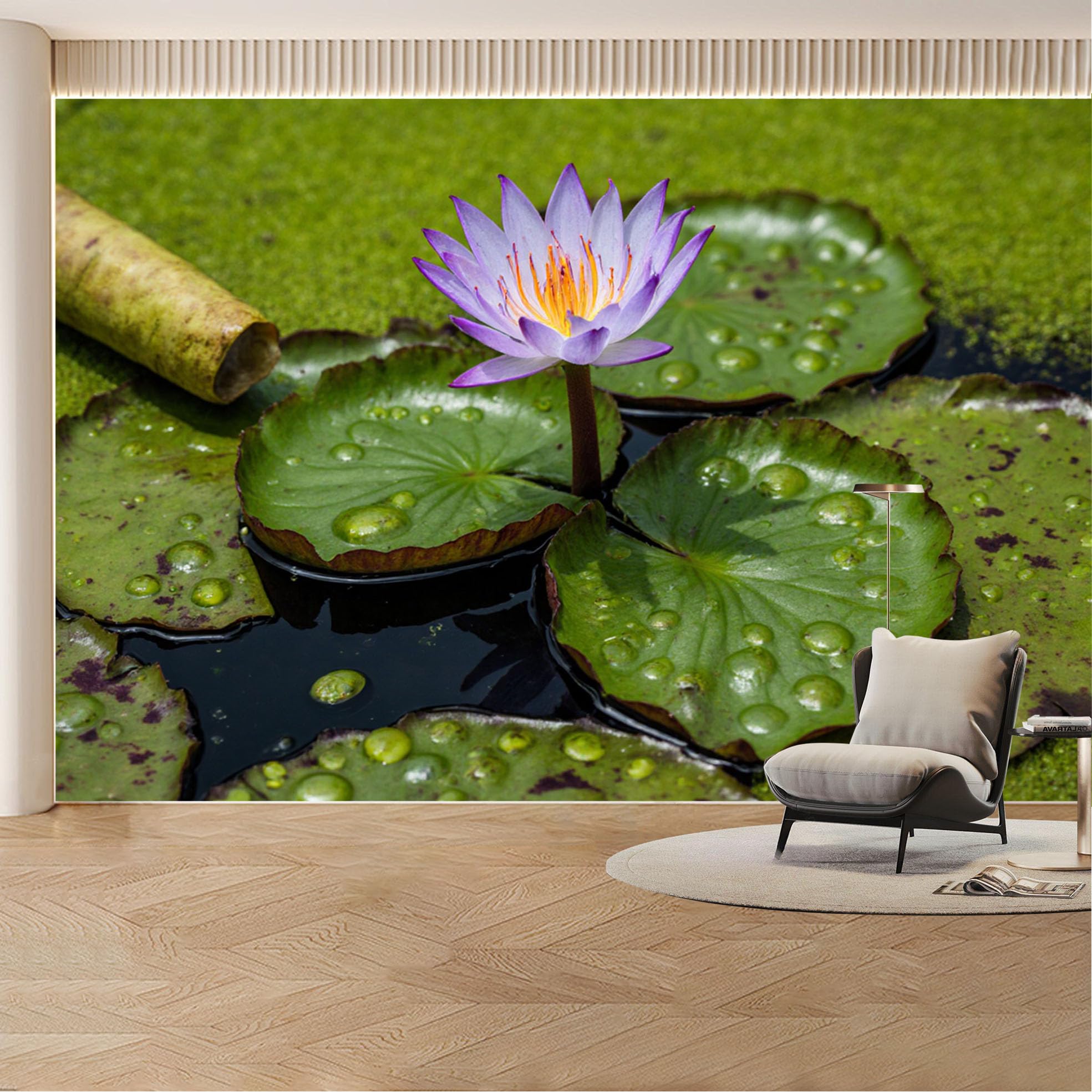 Custom Wall Mural Wallpaper Water Lily Pond Landscape Nature 3D Effect Wall Decor Zen Minimalist Tranquil Removable SelfAdhesive Large Photo for Living Room， Bedroom， Office