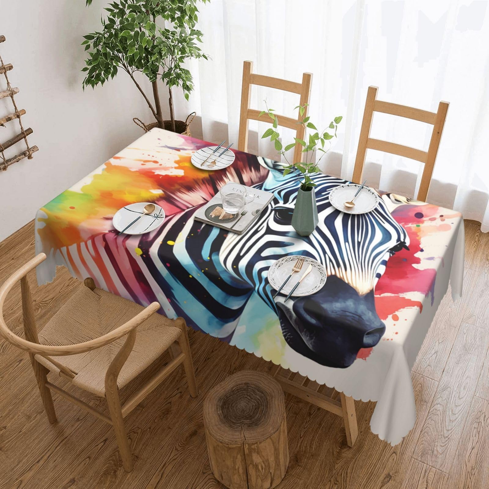 Nappe zèbre colorée pour table de jardin et intérieur 137x183 cm lavable idéale pour fête