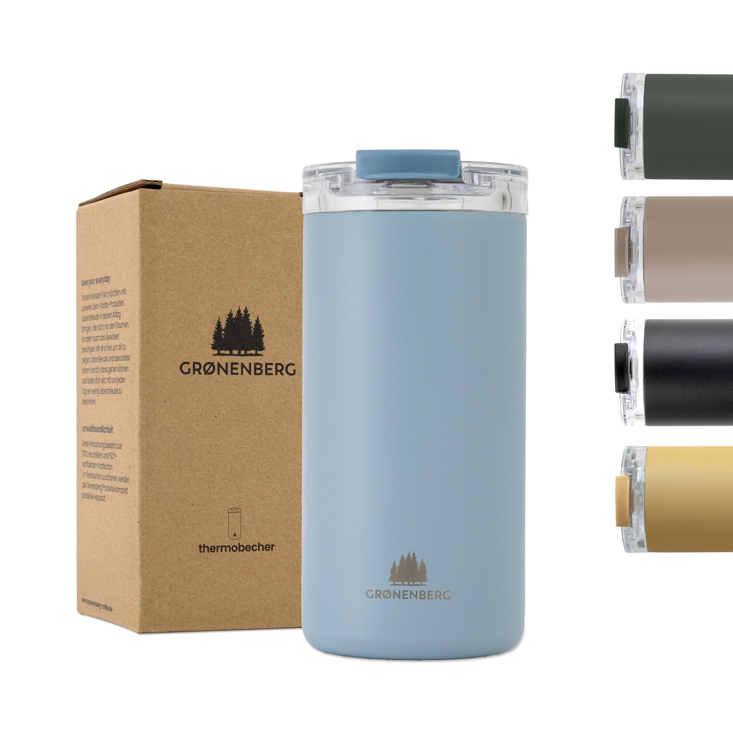 Groenenberg Thermobecher 440 ml | Kaffeebecher to go 100% Auslaufsicher | Hält mind. 4 h warm | Coffee to go Becher aus recyceltem Edelstahl
