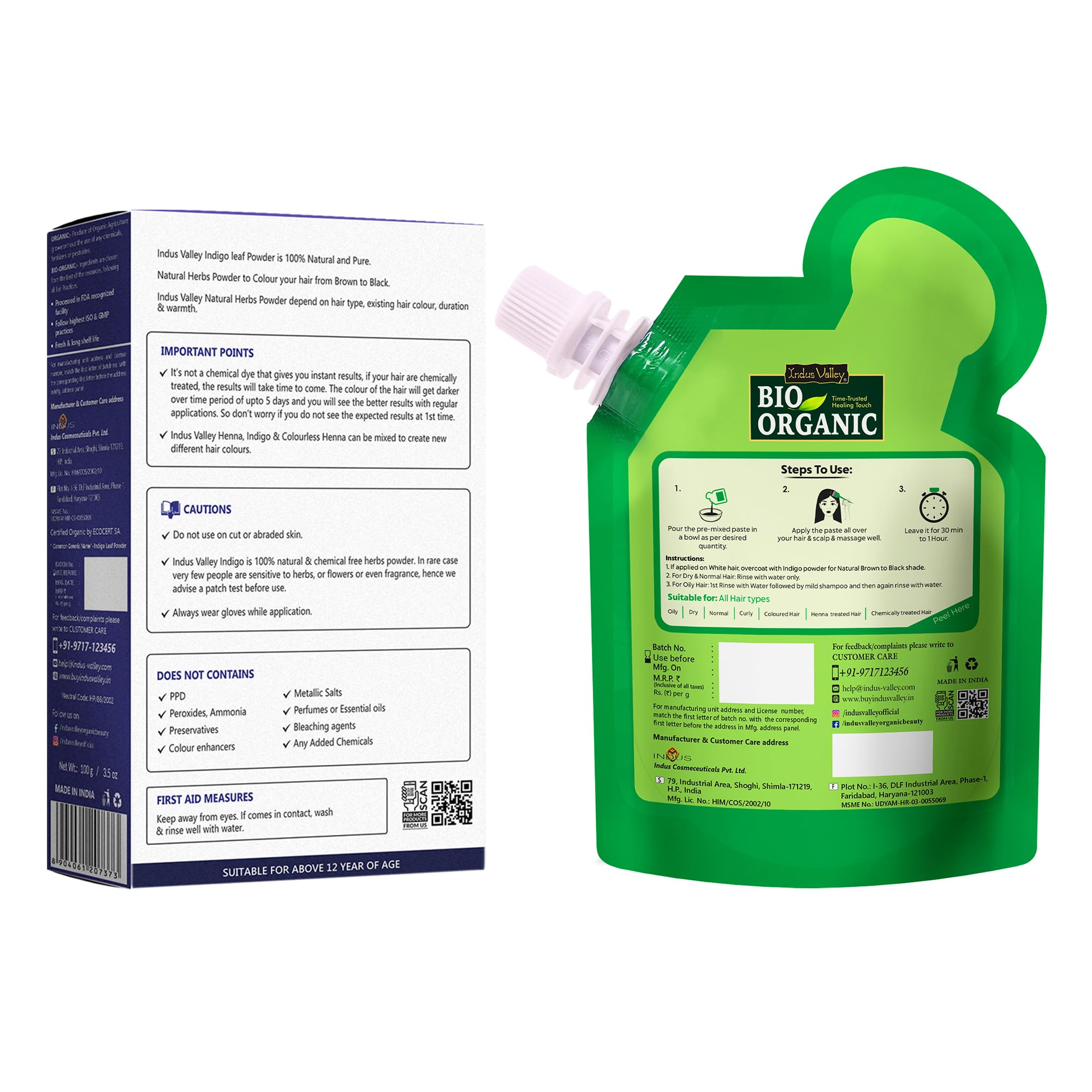 Indus Valley Bio Organic Herbal Henna Paste -150 g, with Herbal Indigo Powder -100 g - Image 2 thumbnail