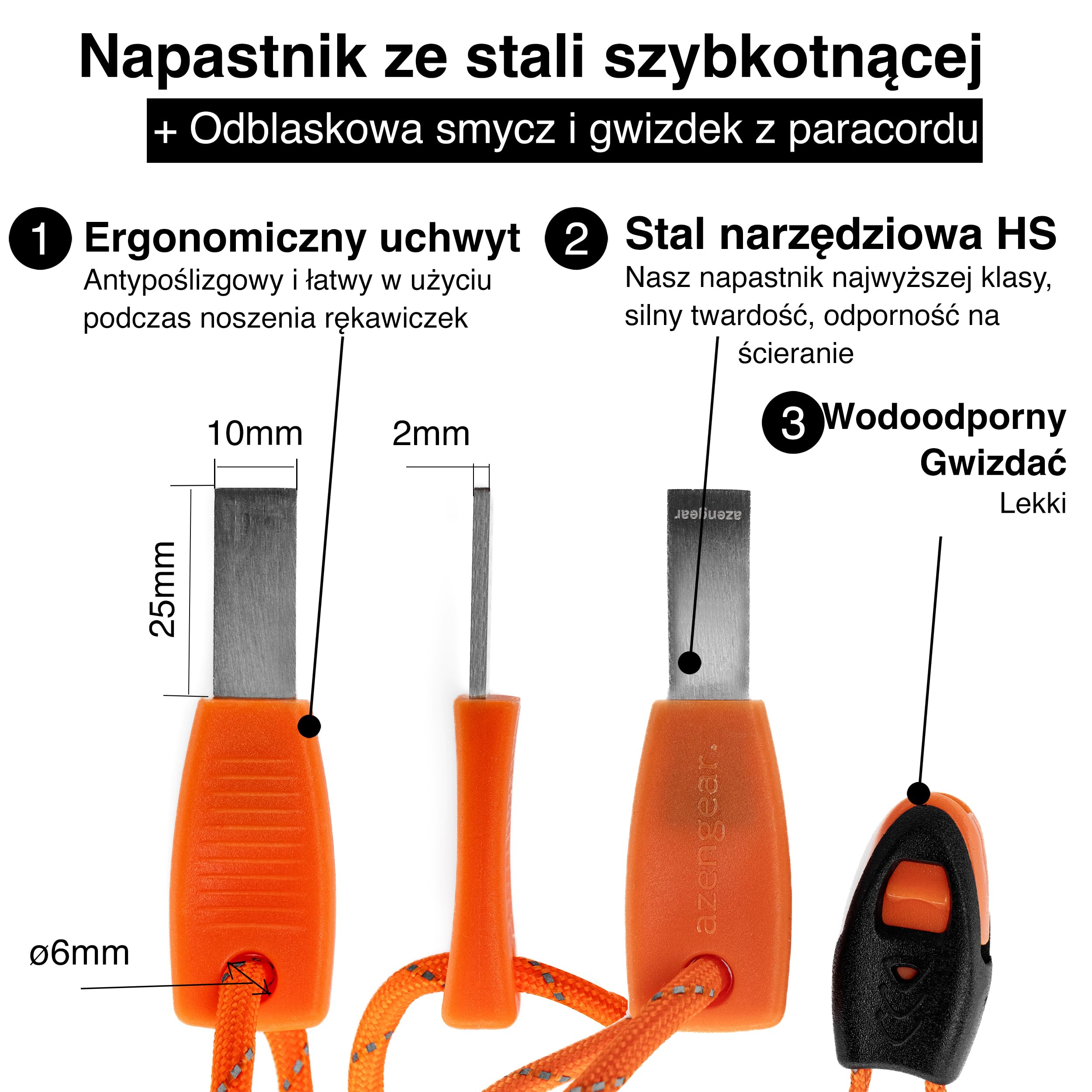aZengear Camping Bushcraft Flint Steel Pro Fire Starter, XXL Ferro Rod, HSS Striker, Tinder Wick Rope, Paracord, wodoodporny zestaw survivalowy na świeżym powietrzu