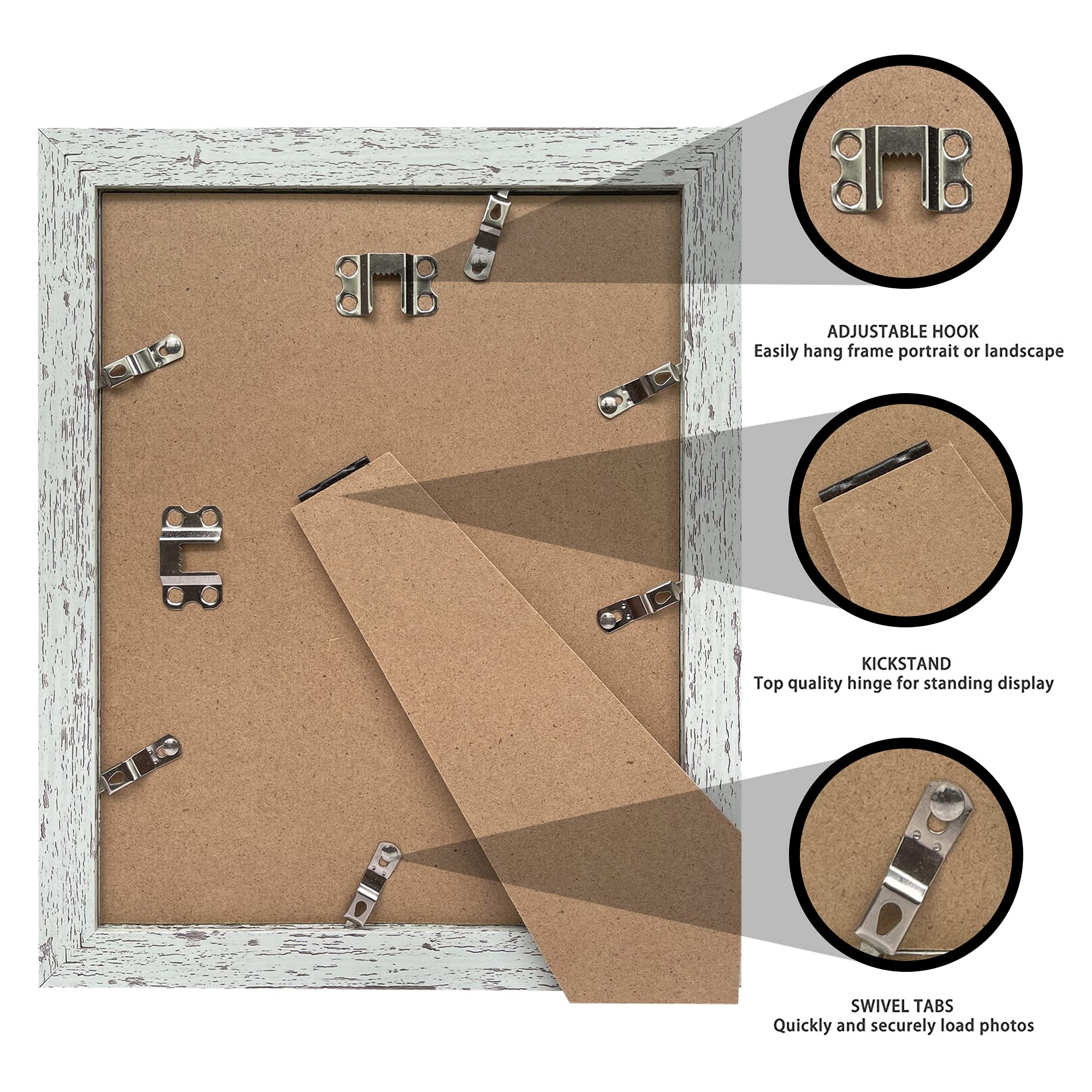 Hongkee 8x10 Picture Frame Set of 4, Made of Real Glass and Sage Green Wood Frame, Multi 8 by 10 Photo Frame for Wall or Tabletop Display, Display 5x7 Frame with Mat or 8x10 Without Mat