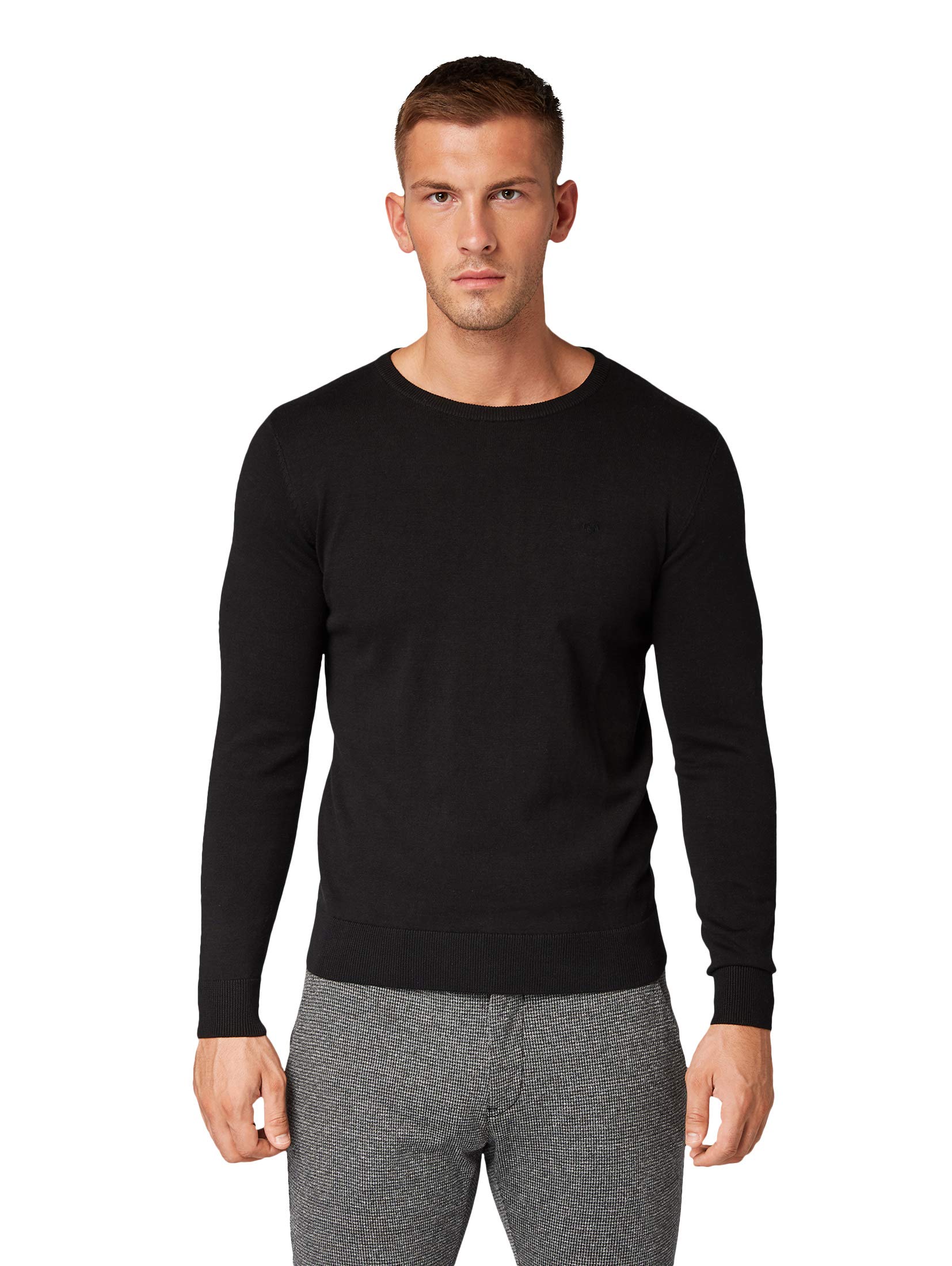 TOM TAILOR Herren 1012819 Basic Strickpullover Mit Crewneck, 29999 - Black, S EU