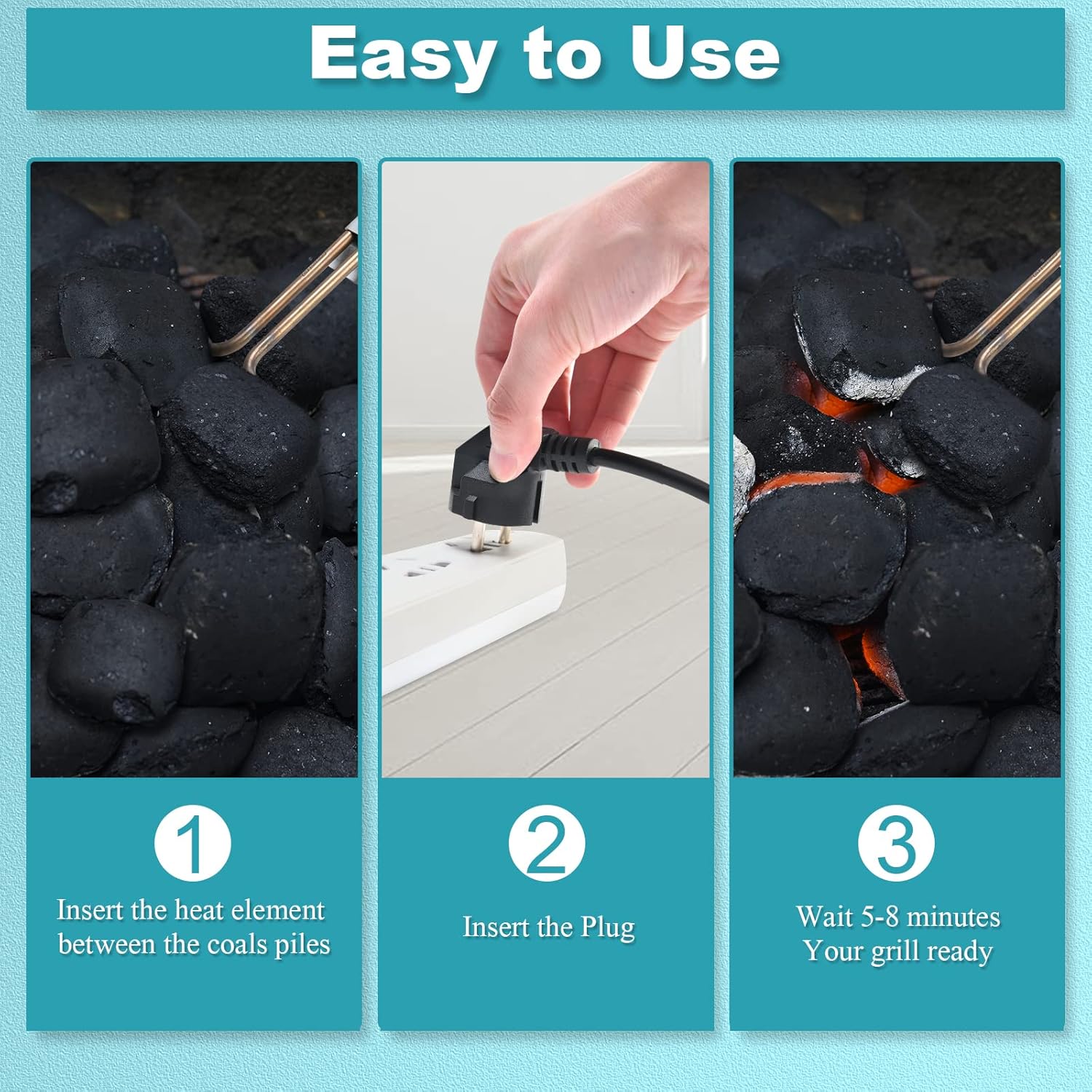 KITOSUN Accenditore Elettrico Carbone per Barbecue - accensione Semplice e Veloce di bricchette, Senza scintille o Fiamme, Elementi Bobine in Acciaio Inox 304, Pratico Aiuto per Barbecue (600 W) KITOSUN Accenditore Elettrico Carbone per Barbecue - accensione Semplice e Veloce di bricchette, Senza scintille o Fiamme, Elementi Bobine in Acciaio Inox 304, Pratico Aiuto per Barbecue (600 W)