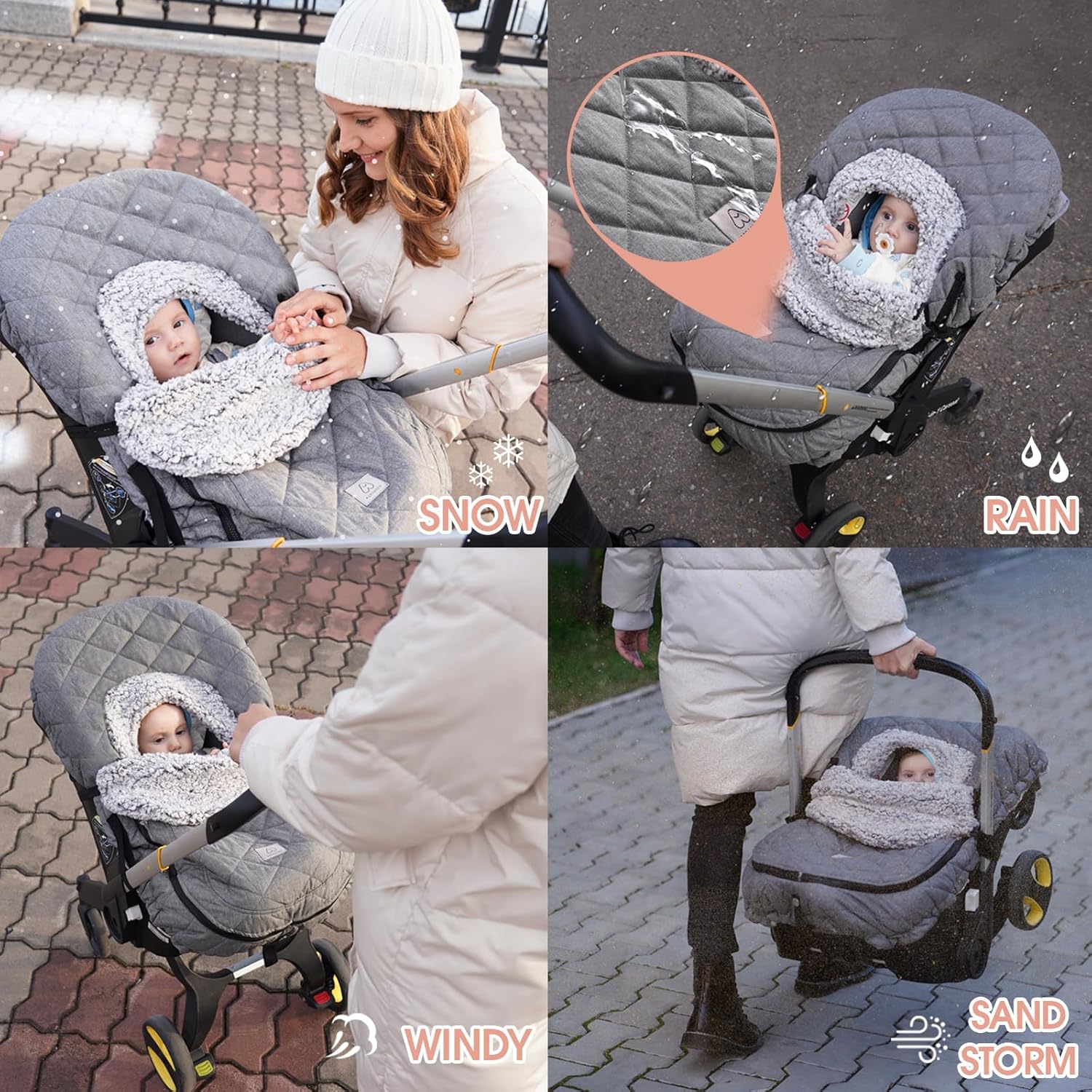 ACRABROS Car Seat Cover Baby: Winter Infant Carseat Canopy for Boy Girl Newborn Zipper Peeping Window Warm Cozy Cold Weather Waterproof Universal Fitted Heather Grey 8 81C+RY6sbiL. AC SL1500