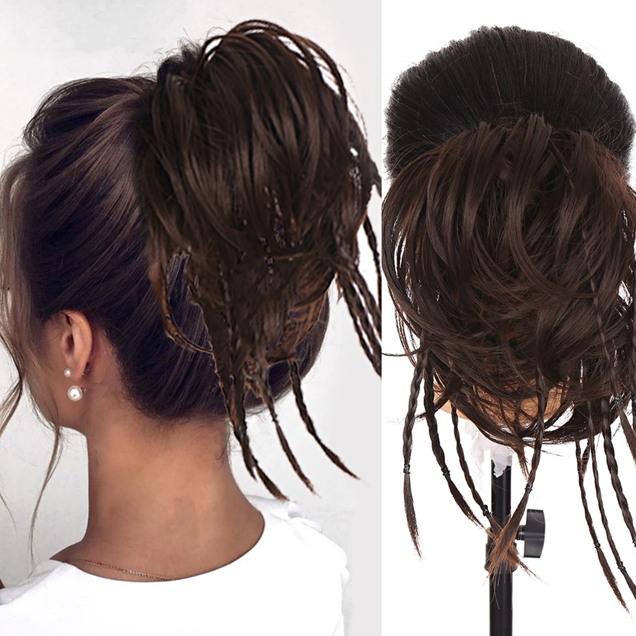 1PCS Messy Wavy Bun Synthetic Hair Chignon Elastic Rubber Ponytail Scrunchy Hair Band Hair Pieces Wrap Ring for Updo hair accessories (Braid, 6A#)