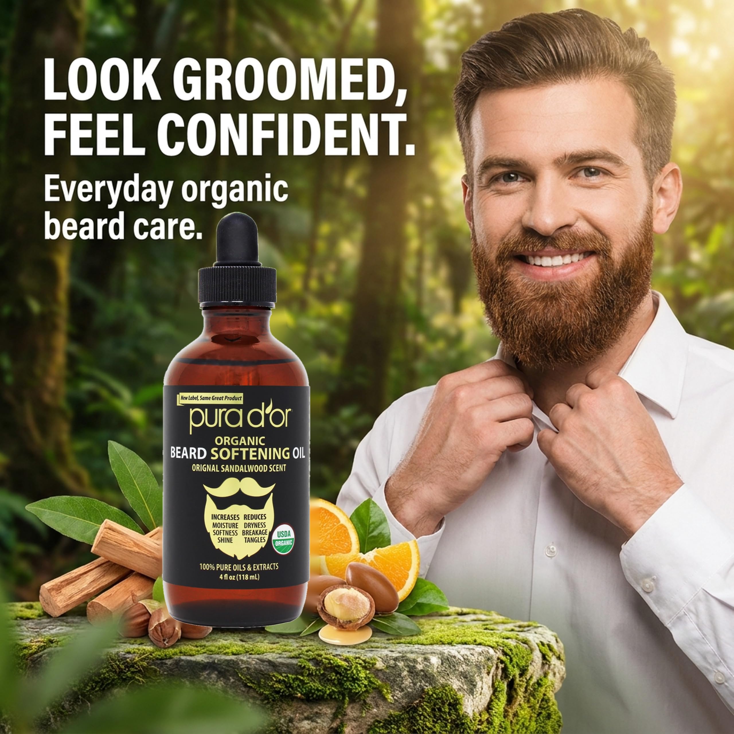 Pura D'Or (118 ml) 100% czysta i naturalna odżywka do włosów z organicznym olejkiem do brody, pomaga zwiększyć miękkość, siłę i wilgotność skóry dla mężczyzn