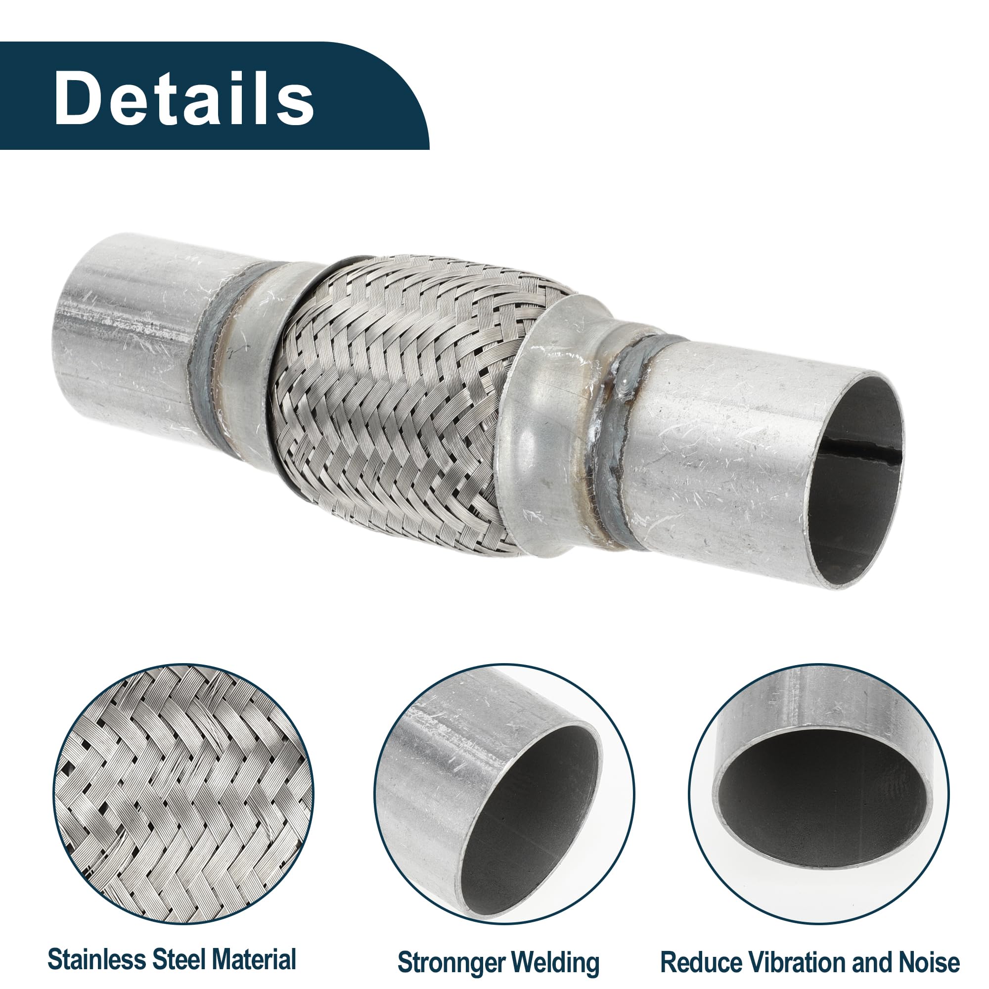 Tubo Flessibile per Scarico Auto 1.88 Pollici OD Tubo di Scarico Intrecciato Flessibile | Tubo Flessibile Universale Argento 1 Pezzo