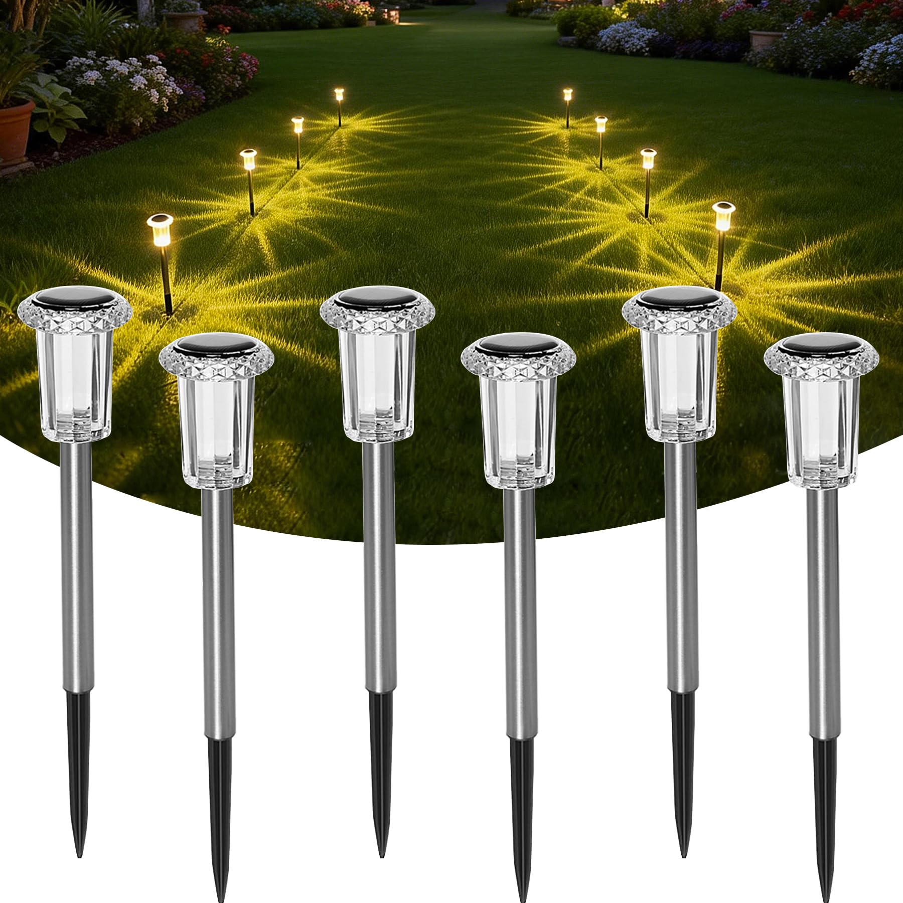 Luci solari da giardino a LED Sylvwin, lampade solari per esterni, confezione da 6 luci solari da giardino bianco caldo, luci solari da giardino impermeabili IP44 per prato, uso esterno, giardino, pat - 1