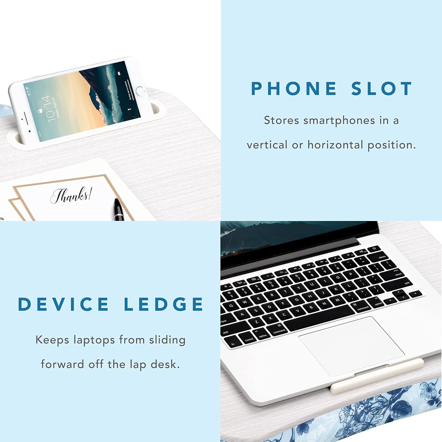 LapGear Designer Lap Desk with Phone Holder and Device Ledge - Blue Blossoms - Fits up to 15.6 Inch Laptops - Style No. 45433