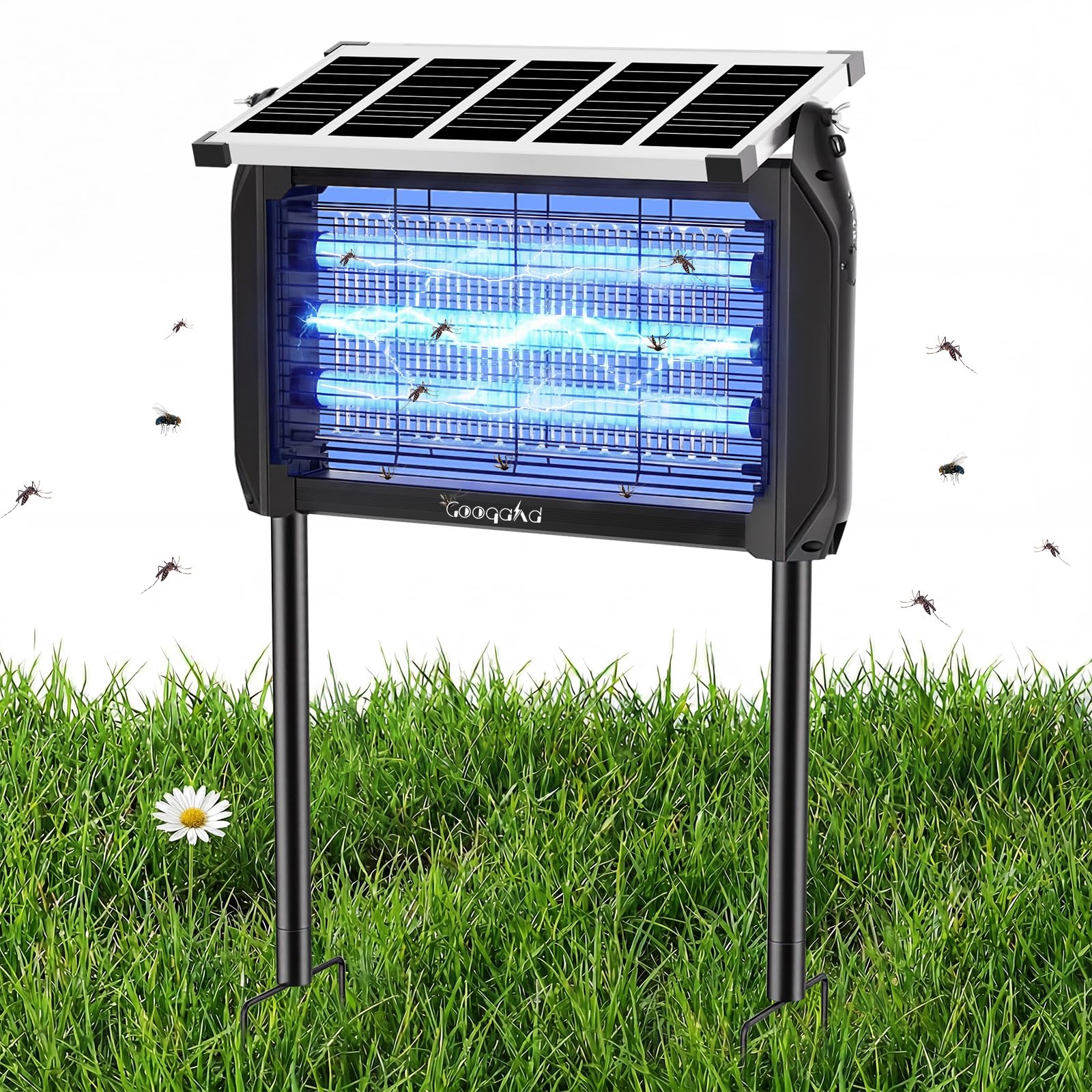 Insetticida Elettrico Solare 10W per Esterno - Lampada Antizanzare, 4000V Trappola per Mosche con Luce UV, Impermeabile IPX5, Uccidi Zanzare per Cucina, Casa, Patio, Giardino, Campeggio