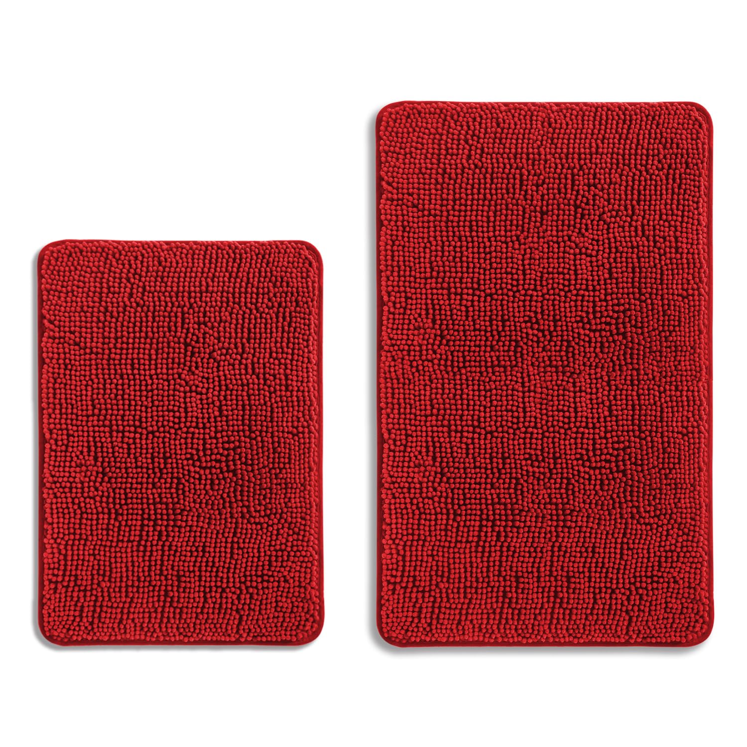 PureSwan Red Bathroom Rugs Sets 2 Piece – Absorbent and Washable Bath Mat, Non-Slip, Thick Soft Chenille Bath Rugs for Bathroom Floor, Shower, Sink - 17" x 24"+20" x 32" — image 1