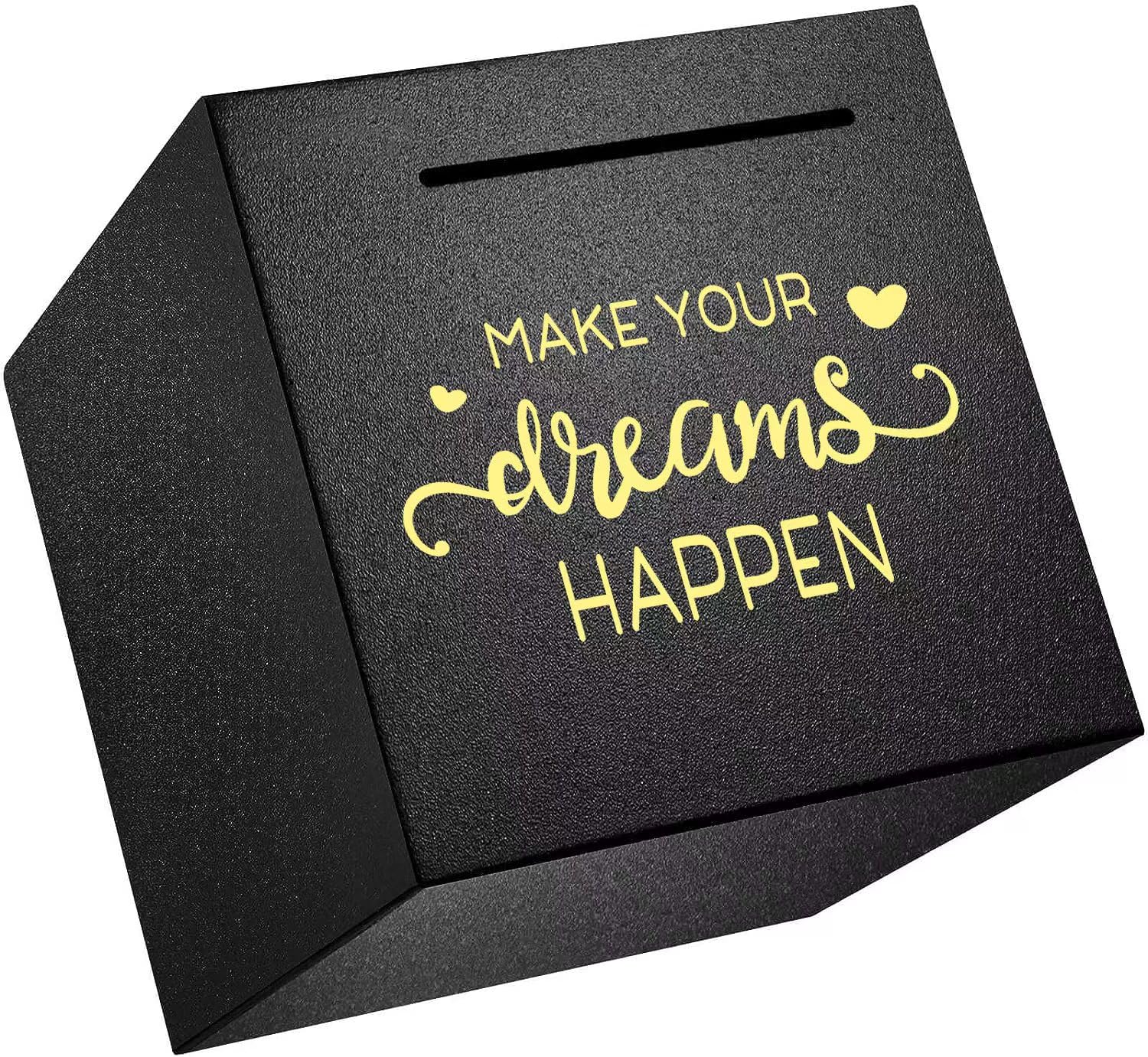 Piggy Bank Made of Stainless Steel, Piggy Banks for Adults Coin Bank,Can Only Save The Piggy Bank That Cannot be Taken Out (Make.Your.Dreams.Happen(4.72 inch-Black))